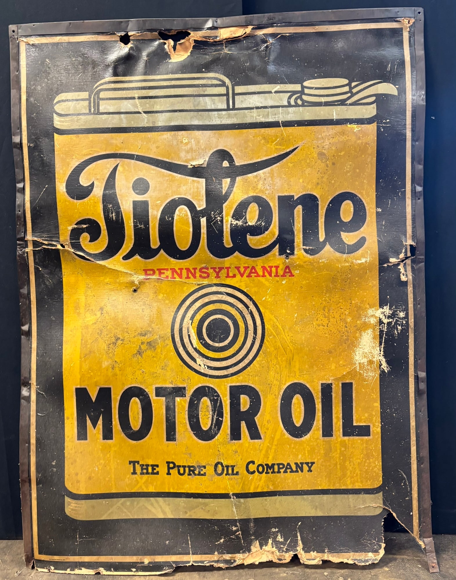 Tiolene Motor Oil Cardboard Kemper Thomas Original Sign: SEE ALL PHOTOS. Wear as shown.