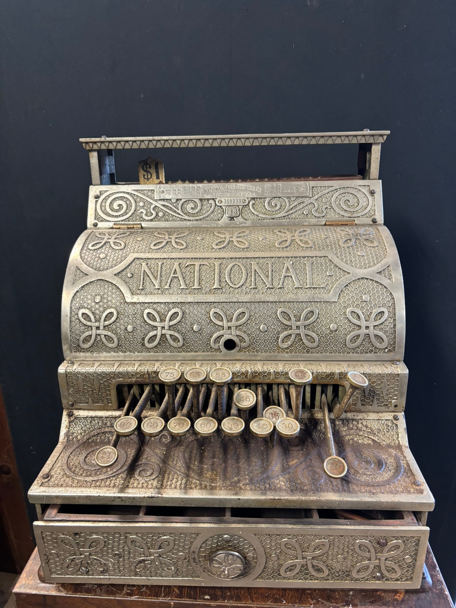 Antique Nickel Plated Model 13 1890s National Cash Register: Needs restoration. Sold as is. For parts and or restoration.