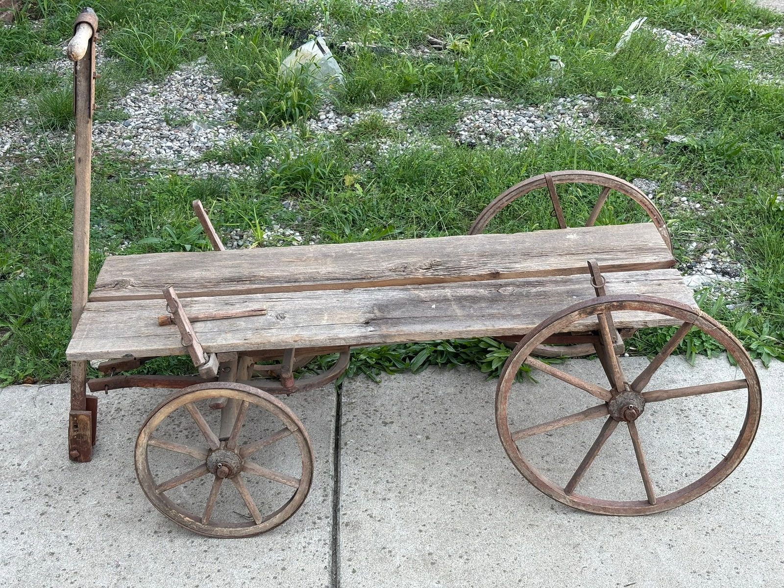 Antique 1900s Early Wooden Pull Wagon Goat Cart (1 of 19)
