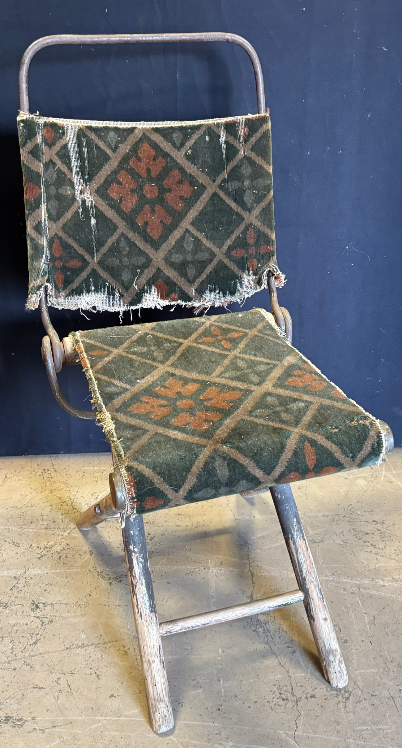 Antique Carpet Baggers Folding Hickory Wrought Iron Chair (1 of 12)