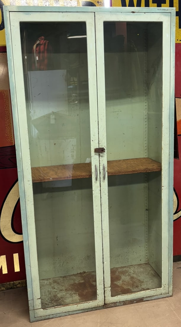 Blue Green 2 Door Original Glass Medical Medicine Cabinet: Great original blue green cabinet. 80" x 42" x 18" deep