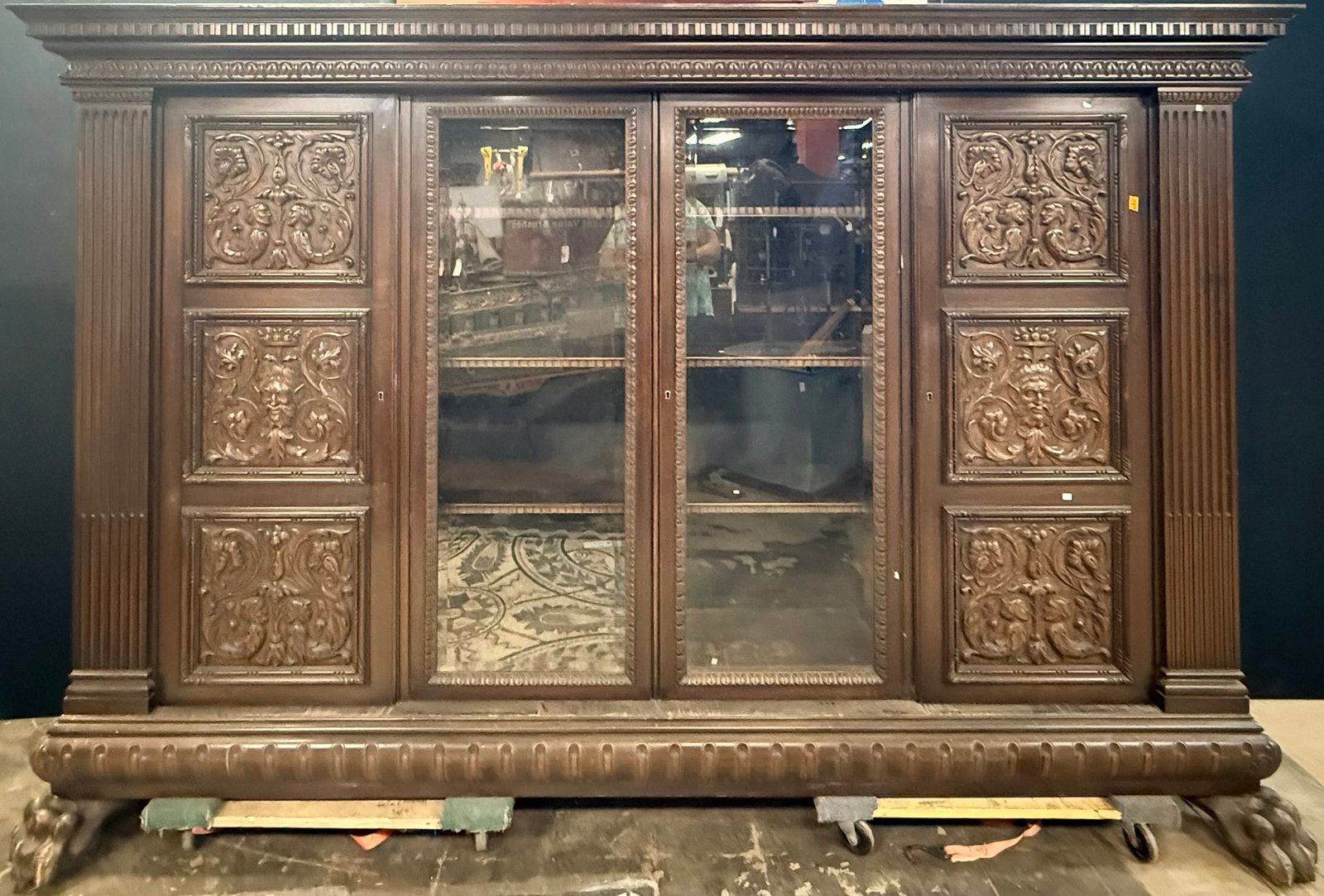 9' Wide Antique Black Forest Influence Carved Cabinet (1 of 13)
