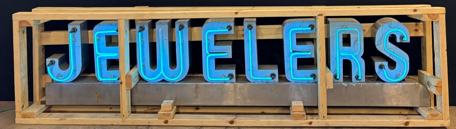 Antique 8' Stainless Steel JEWELERS Lansing Mich Neon Sign: 8' wide - crated and ready to go.
