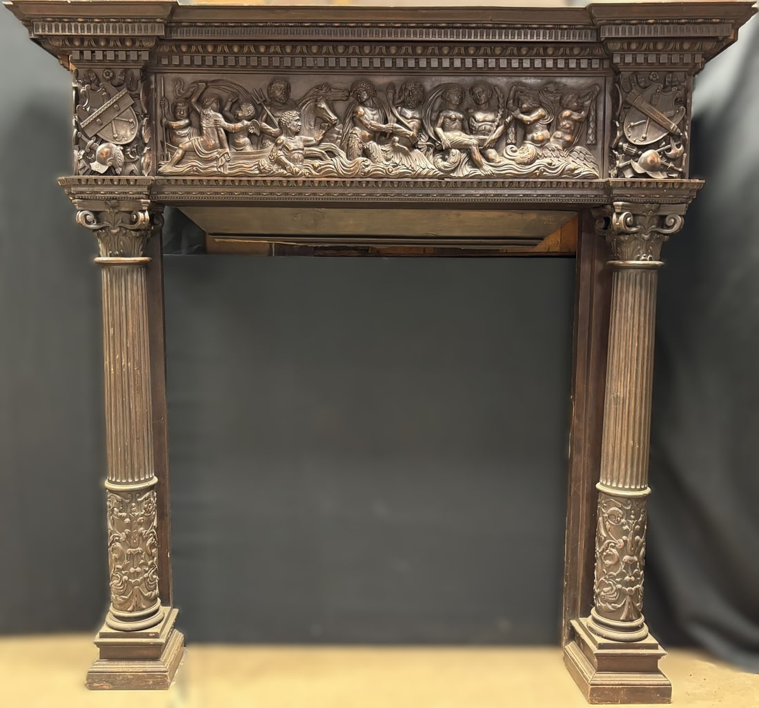 Antique Greek Revival 1880s Carved Gods Fireplace Mantle (1 of 20)