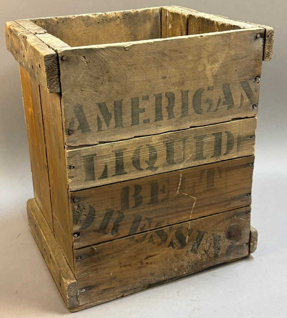 American Liquid Belt Dressing Original 5 Gallon Wo: 12.5" x 11.75" x 11.75" PLEASE NOTE WE OFFER IN HOUSE SHIPPING & HAVE BIDDING AVAILABLE ON OUR OWN WEBSITE! If you win on LIVE AUCTIONEERS, please click "SELF ARRANGED SHIPPING" and keep on the lookou