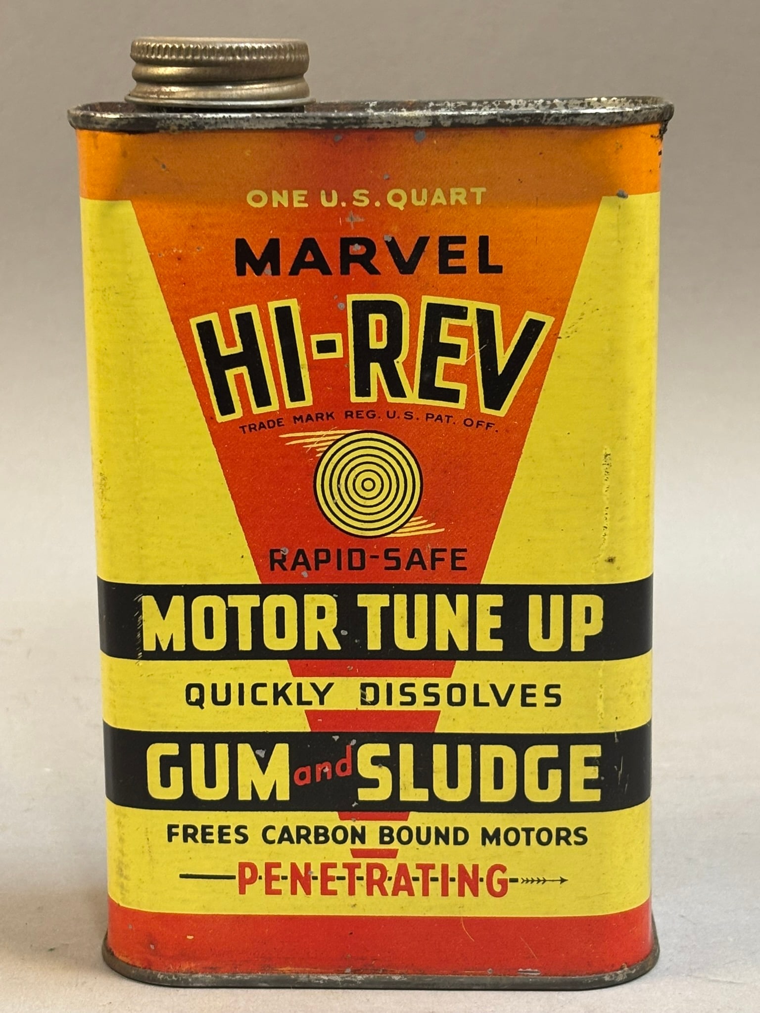 Marvel HI-REV Motor Tune Up Gum Sludge Metal Quart: Measurements in photos PLEASE NOTE WE OFFER IN HOUSE SHIPPING & HAVE BIDDING AVAILABLE ON OUR OWN WEBSITE! If you win on LIVE AUCTIONEERS, please click "SELF ARRANGED SHIPPING" and keep on the lookout