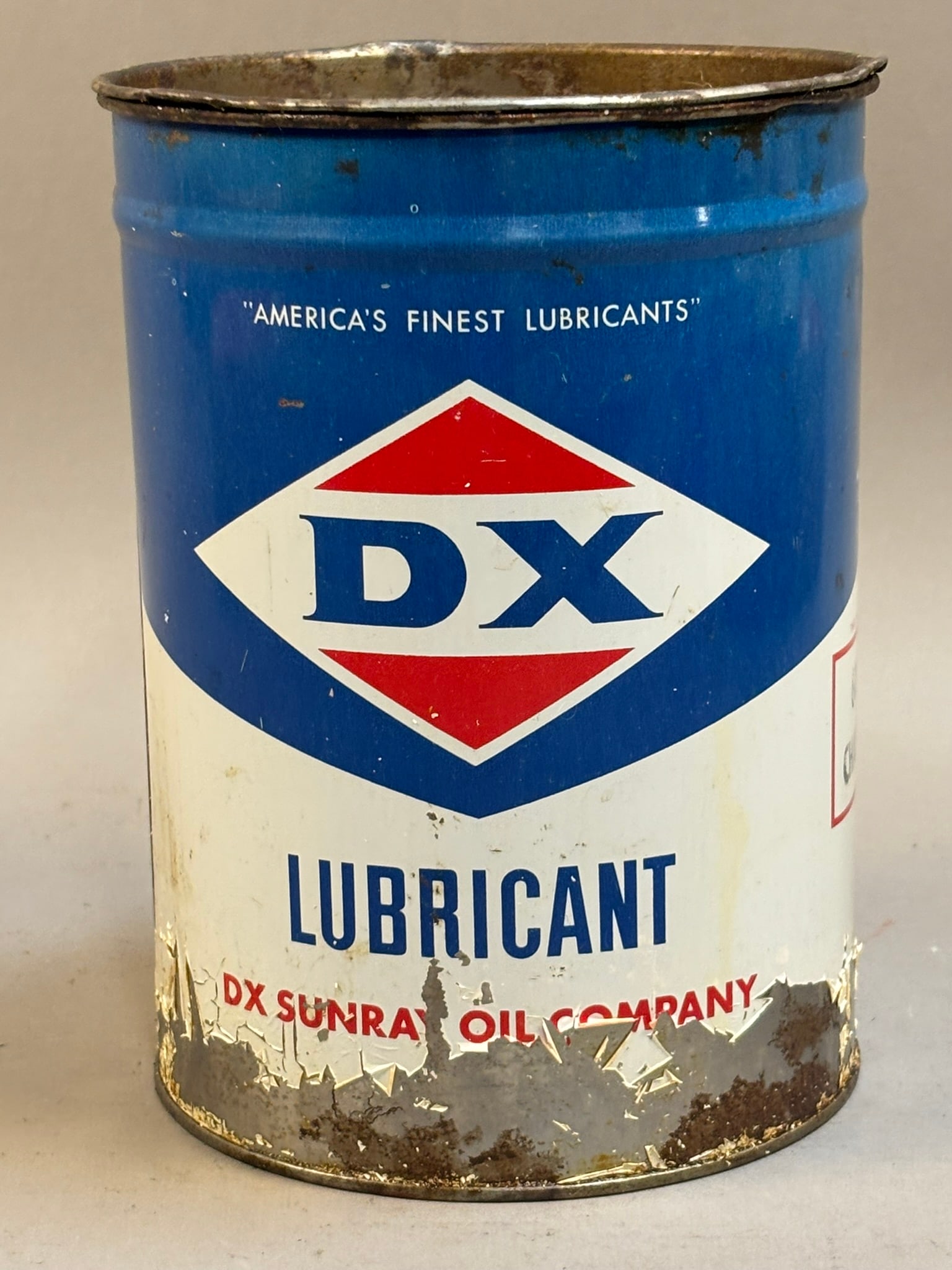 DX Lubricant 5 lb Original Metal Grease Can: Measurements in photos PLEASE NOTE WE OFFER IN HOUSE SHIPPING & HAVE BIDDING AVAILABLE ON OUR OWN WEBSITE! If you win on LIVE AUCTIONEERS, please click "SELF ARRANGED SHIPPING" and keep on the lookout