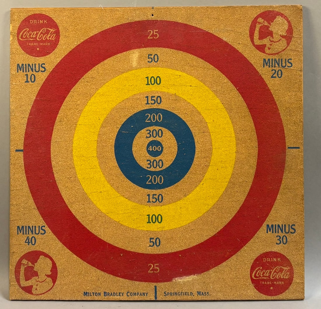 Drink Coca Cola Original Masonite Dartboard Sign: Measurements in photos PLEASE NOTE WE OFFER IN HOUSE SHIPPING & HAVE BIDDING AVAILABLE ON OUR OWN WEBSITE! If you win on LIVE AUCTIONEERS, please click "SELF ARRANGED SHIPPING" and keep on the lookout