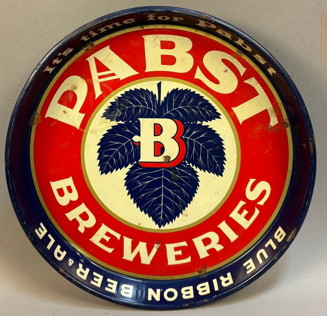 Pabst Blue Ribbon Beer & Ale Metal Serving Tray: Measurements in photos PLEASE NOTE WE OFFER IN HOUSE SHIPPING & HAVE BIDDING AVAILABLE ON OUR OWN WEBSITE! If you win on LIVE AUCTIONEERS, please click "SELF ARRANGED SHIPPING" and keep on the lookout