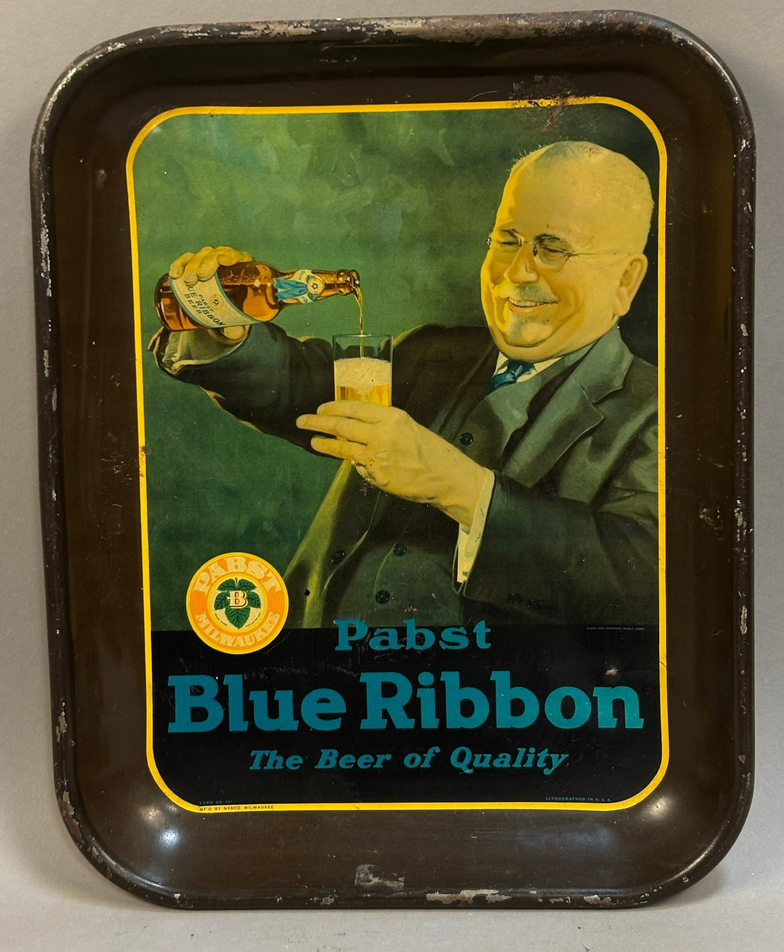 Pabst Blue Ribbon Beer & Ale Metal Serving Tray: Measurements in photos PLEASE NOTE WE OFFER IN HOUSE SHIPPING & HAVE BIDDING AVAILABLE ON OUR OWN WEBSITE! If you win on LIVE AUCTIONEERS, please click "SELF ARRANGED SHIPPING" and keep on the lookout