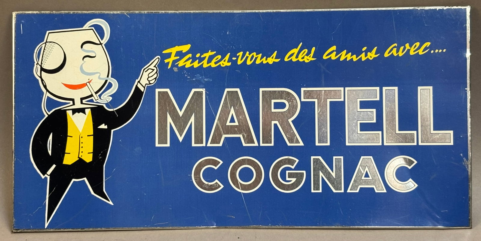 Antique Martell Cognac 30s SST Tin Metal Bar Sign: Measurements in photos PLEASE NOTE WE OFFER IN HOUSE SHIPPING & HAVE BIDDING AVAILABLE ON OUR OWN WEBSITE! If you win on LIVE AUCTIONEERS, please click "SELF ARRANGED SHIPPING" and keep on the lookout
