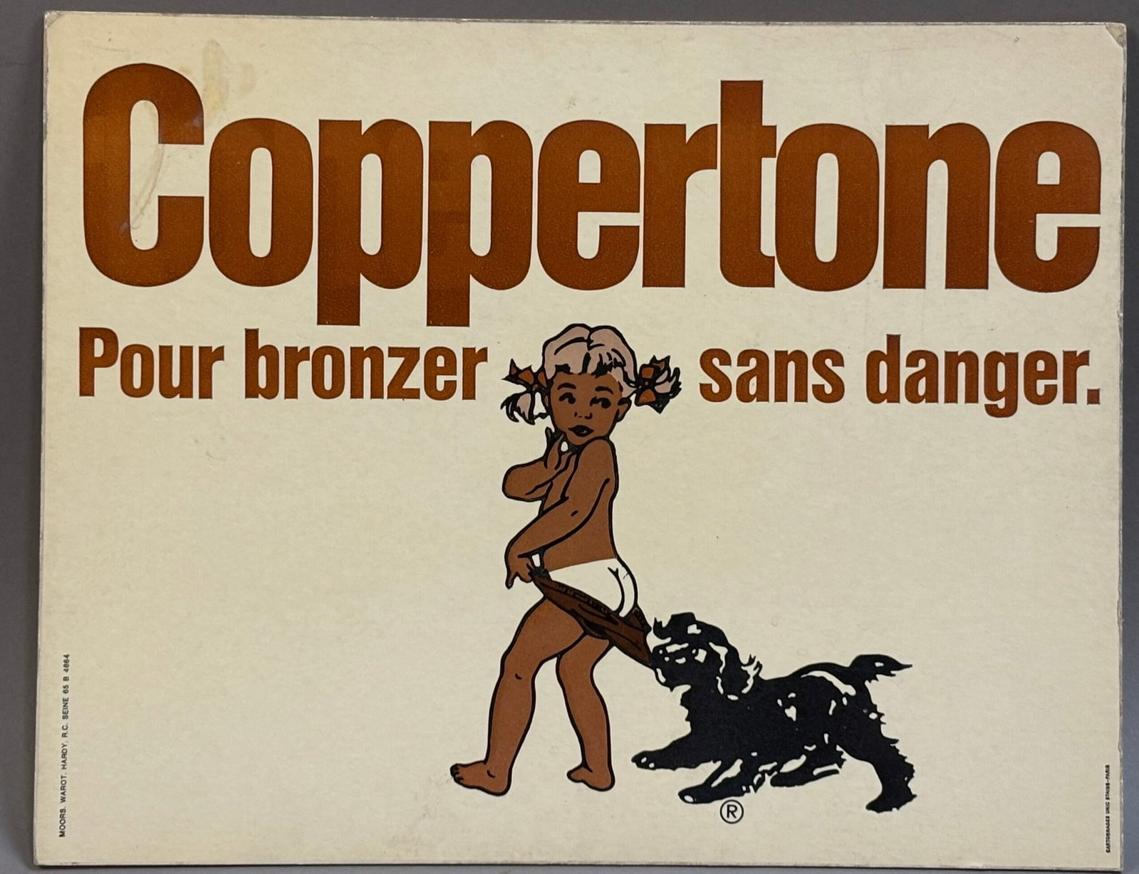 Coppertone French Cardboard 1950s Advertising Sign: Measurements in photos PLEASE NOTE WE OFFER IN HOUSE SHIPPING & HAVE BIDDING AVAILABLE ON OUR OWN WEBSITE! If you win on LIVE AUCTIONEERS, please click "SELF ARRANGED SHIPPING" and keep on the lookout