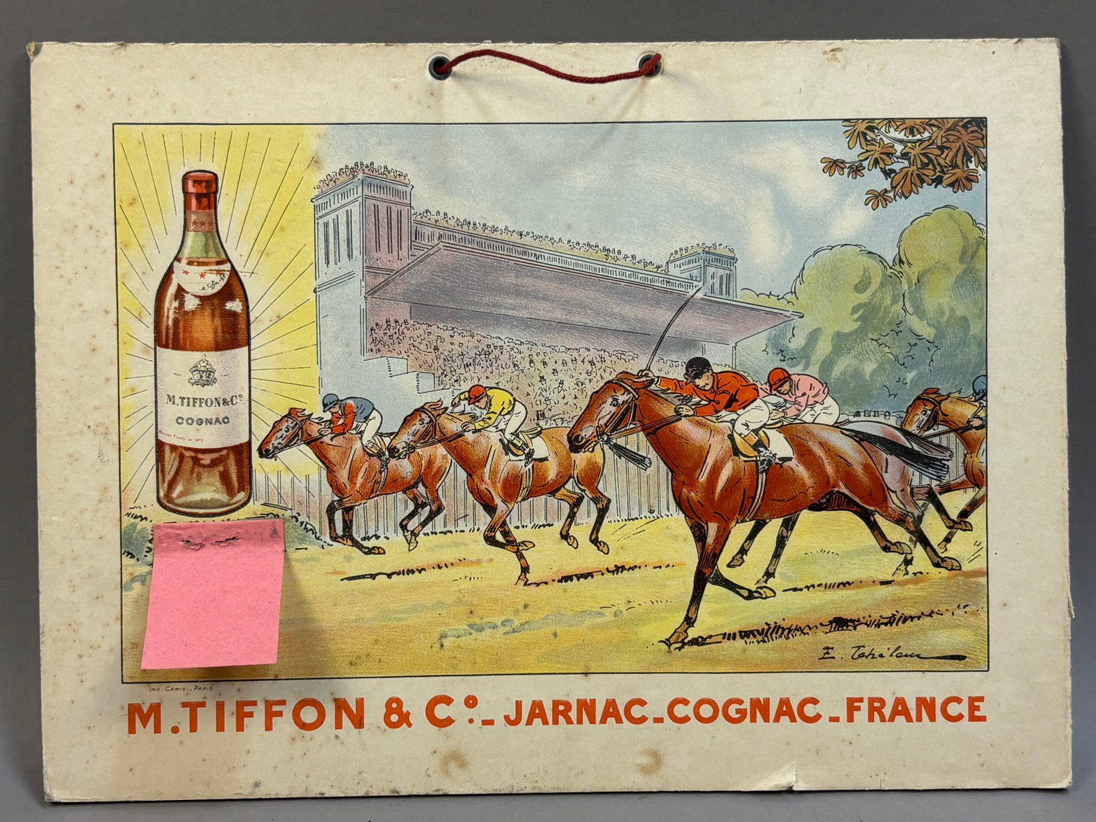 French M. Tiffon & Co Jarnac Cognac Cardboard Sign: Measurements in photos PLEASE NOTE WE OFFER IN HOUSE SHIPPING & HAVE BIDDING AVAILABLE ON OUR OWN WEBSITE! If you win on LIVE AUCTIONEERS, please click "SELF ARRANGED SHIPPING" and keep on the lookout