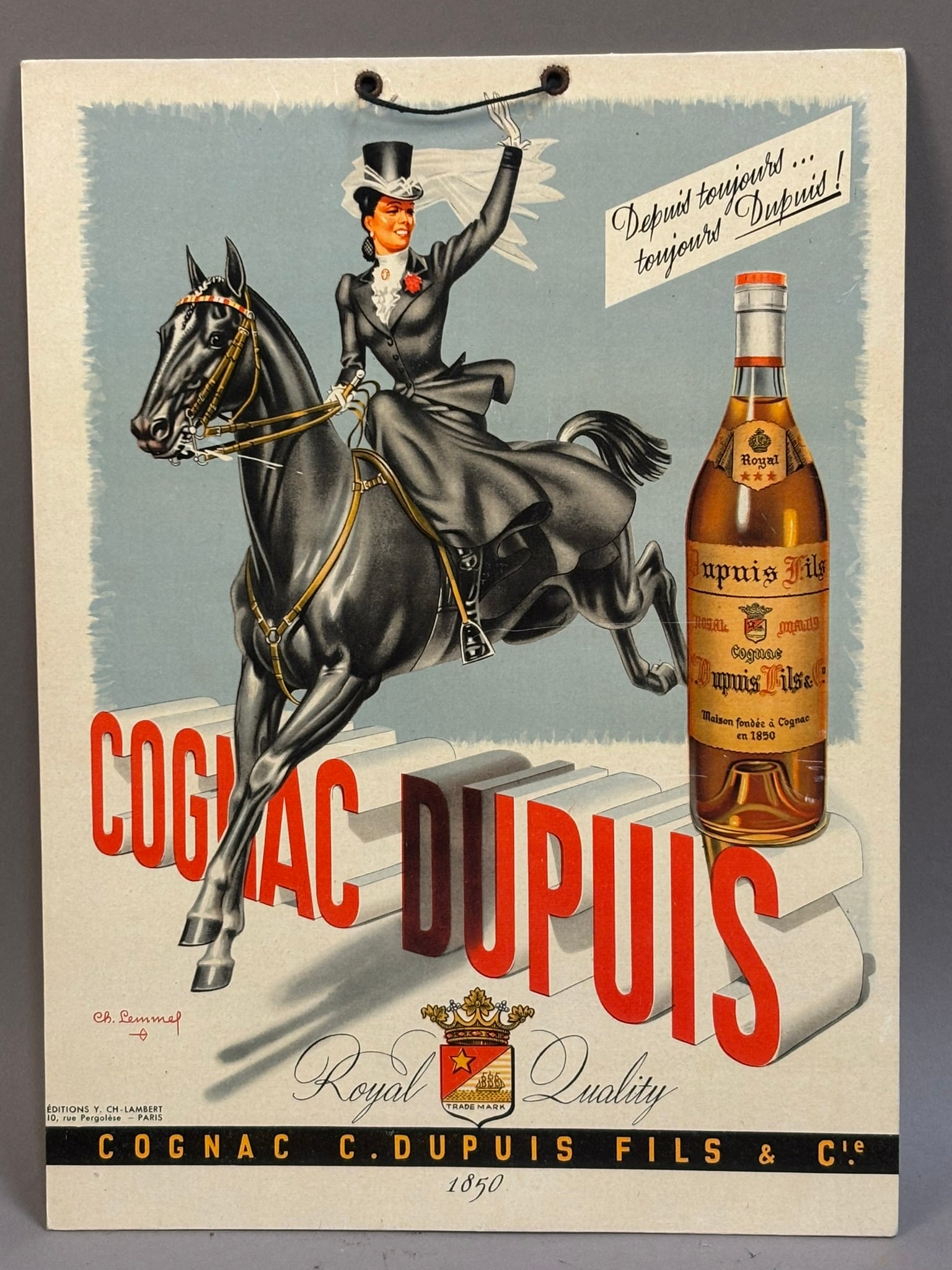 1950s Vintage French Cognac Dupuis Cardboard Sign: Measurements in photos PLEASE NOTE WE OFFER IN HOUSE SHIPPING & HAVE BIDDING AVAILABLE ON OUR OWN WEBSITE! If you win on LIVE AUCTIONEERS, please click "SELF ARRANGED SHIPPING" and keep on the lookout