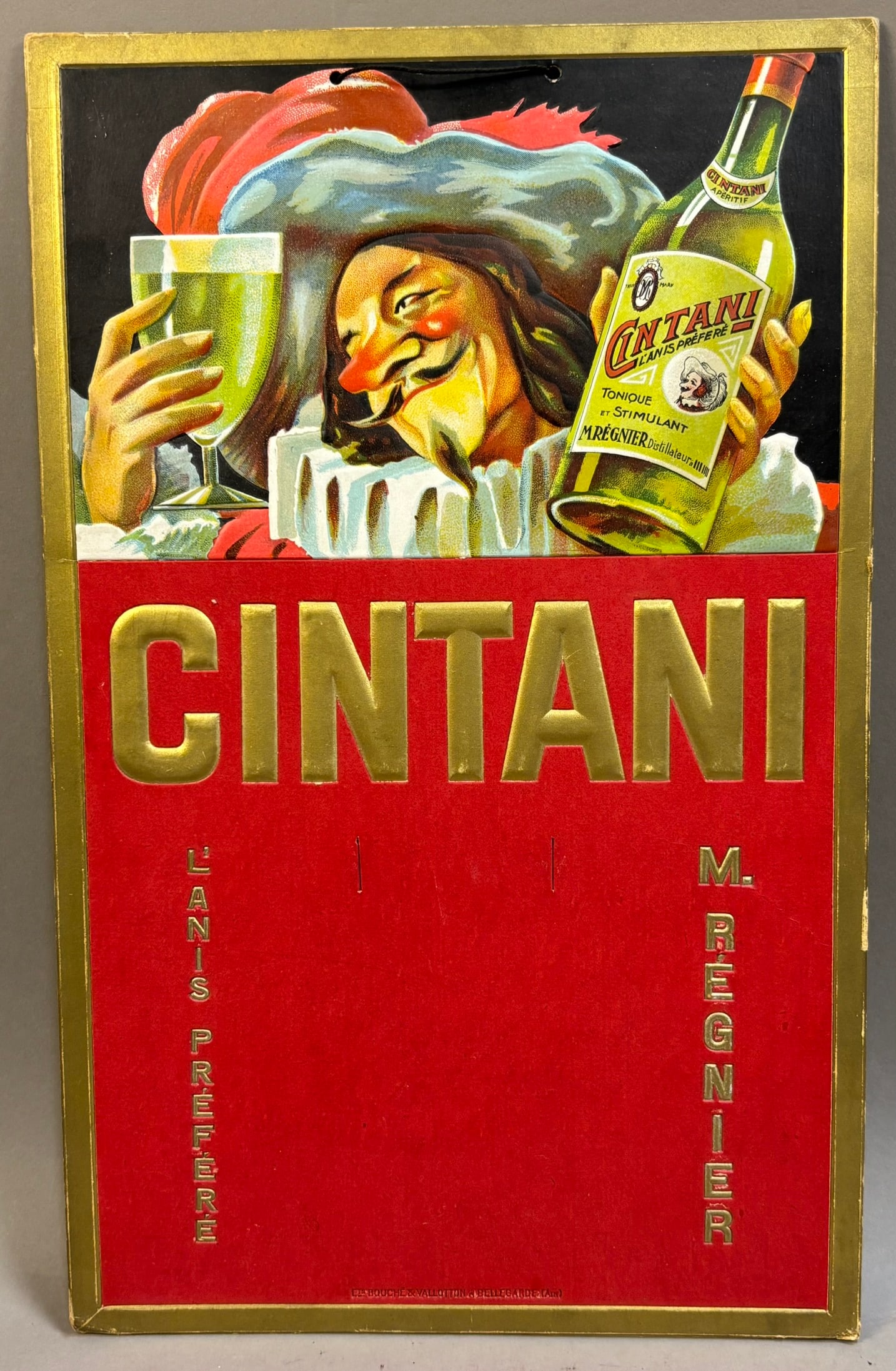 French Cintani Spirits 50s Cardboard Vintage Sign: Measurements in photos PLEASE NOTE WE OFFER IN HOUSE SHIPPING & HAVE BIDDING AVAILABLE ON OUR OWN WEBSITE! If you win on LIVE AUCTIONEERS, please click "SELF ARRANGED SHIPPING" and keep on the lookout