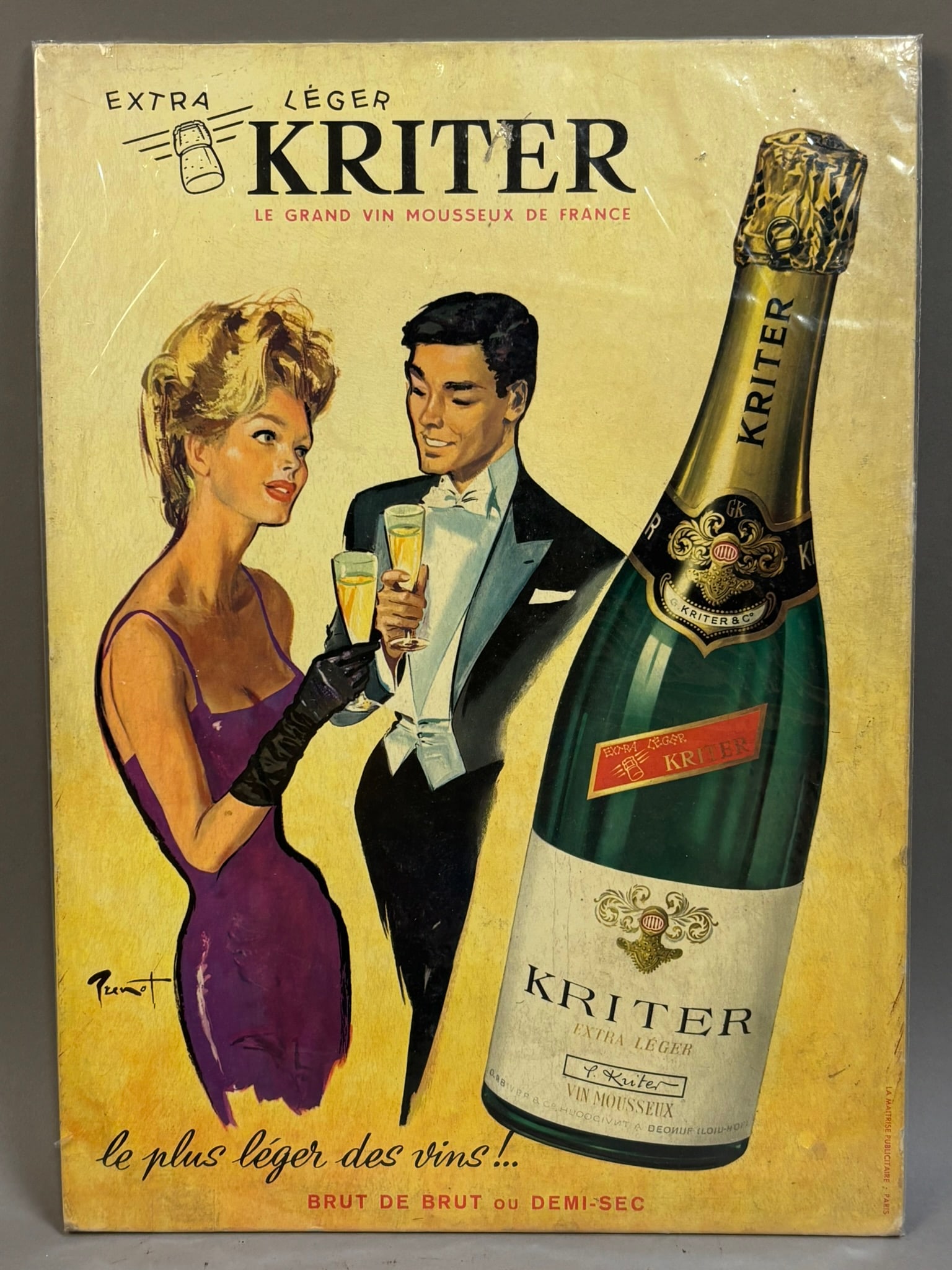 French Kriter The Great Wine of France 1950s Sign: Measurements in photos PLEASE NOTE WE OFFER IN HOUSE SHIPPING & HAVE BIDDING AVAILABLE ON OUR OWN WEBSITE! If you win on LIVE AUCTIONEERS, please click "SELF ARRANGED SHIPPING" and keep on the lookout