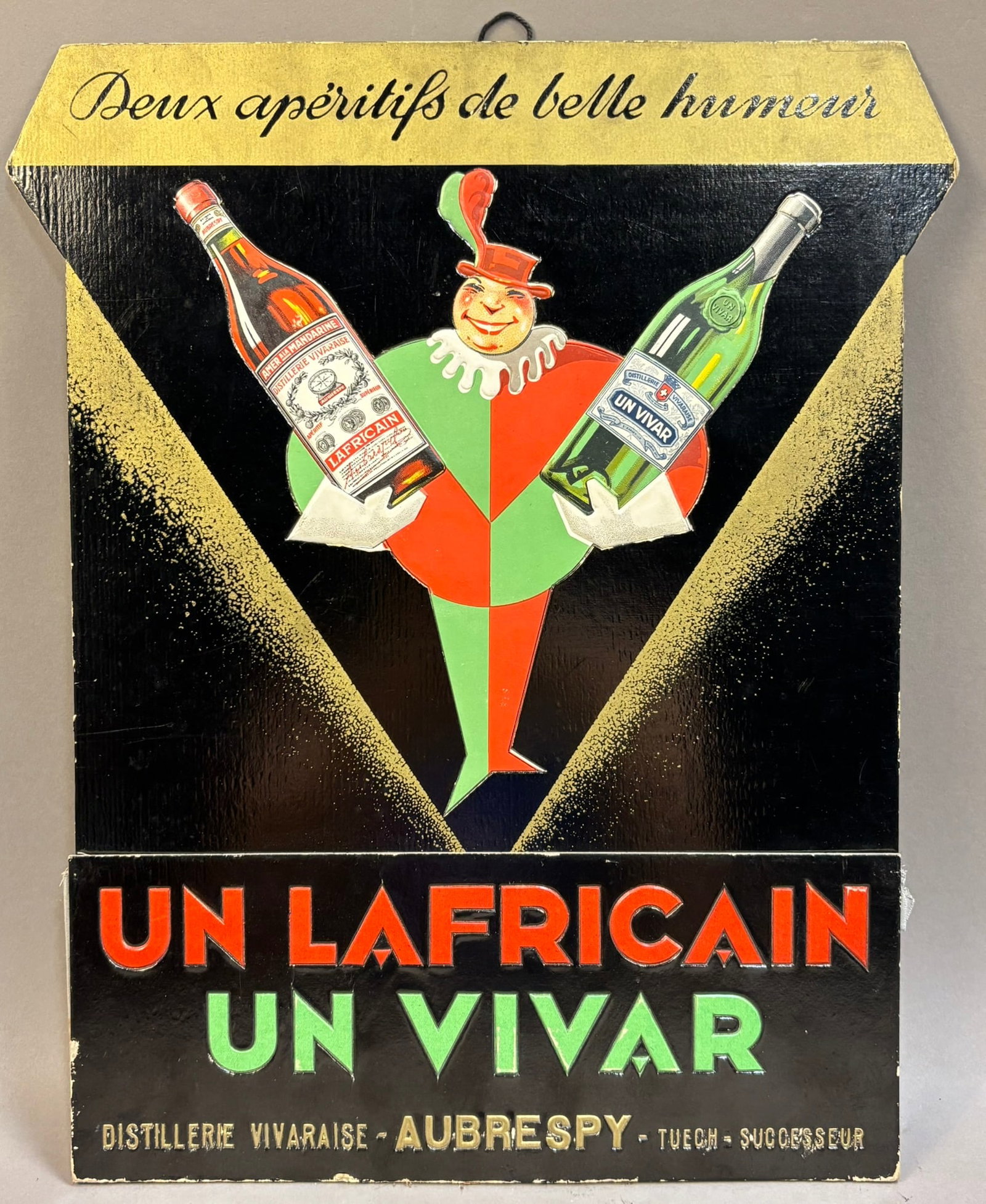 French Two Cheerful Aperitifs Cardboard 50s Sign: Measurements in photos PLEASE NOTE WE OFFER IN HOUSE SHIPPING & HAVE BIDDING AVAILABLE ON OUR OWN WEBSITE! If you win on LIVE AUCTIONEERS, please click "SELF ARRANGED SHIPPING" and keep on the lookout