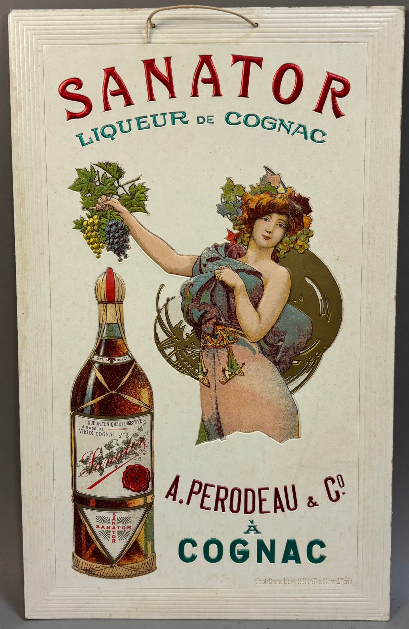 French Sanator Cognac Cardboard 50s Sign: Measurements in photos PLEASE NOTE WE OFFER IN HOUSE SHIPPING & HAVE BIDDING AVAILABLE ON OUR OWN WEBSITE! If you win on LIVE AUCTIONEERS, please click "SELF ARRANGED SHIPPING" and keep on the lookout