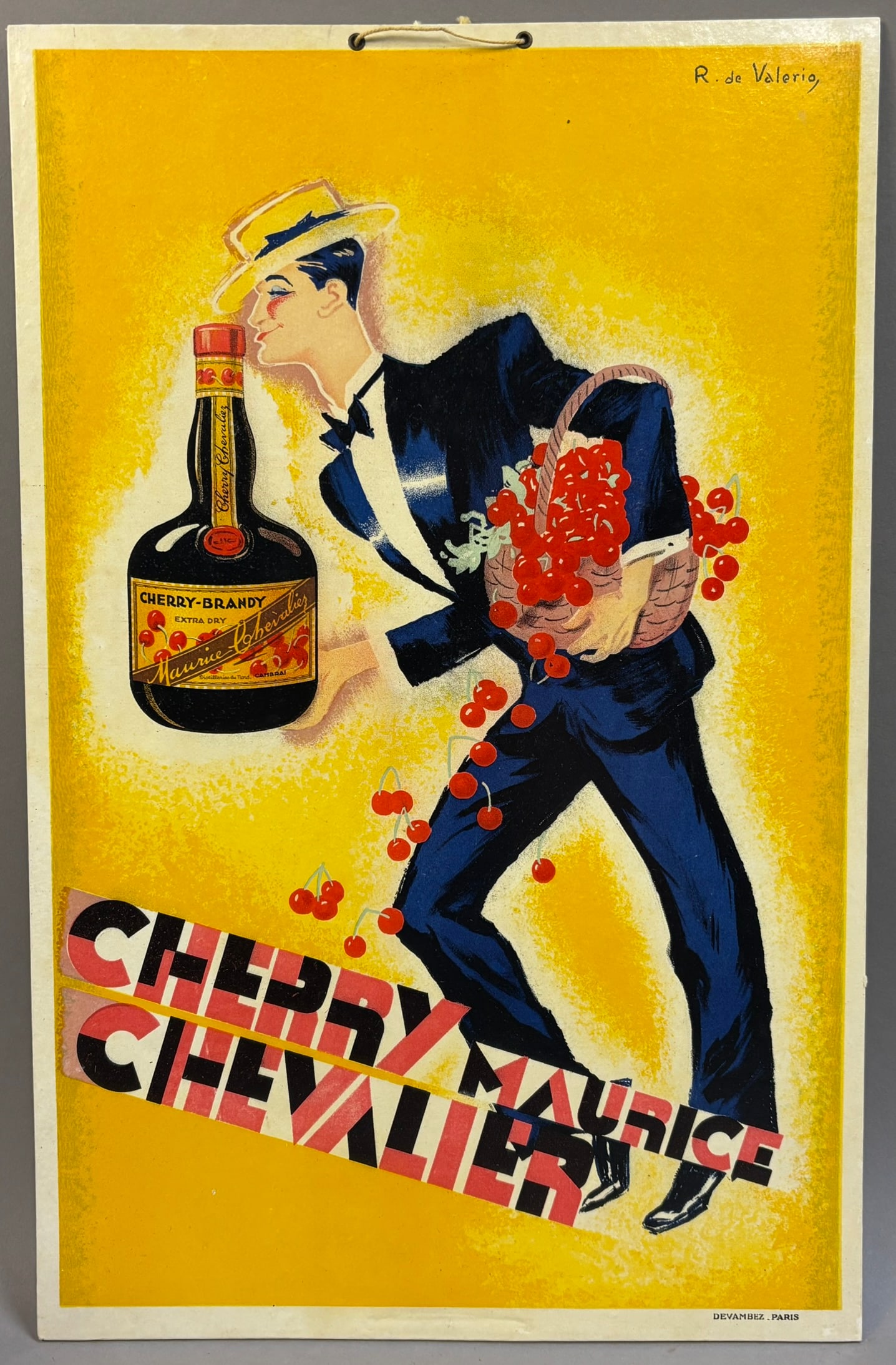 French Maurice Cherry Brandy Cardboard 50s Sign: Measurements in photos PLEASE NOTE WE OFFER IN HOUSE SHIPPING & HAVE BIDDING AVAILABLE ON OUR OWN WEBSITE! If you win on LIVE AUCTIONEERS, please click "SELF ARRANGED SHIPPING" and keep on the lookout