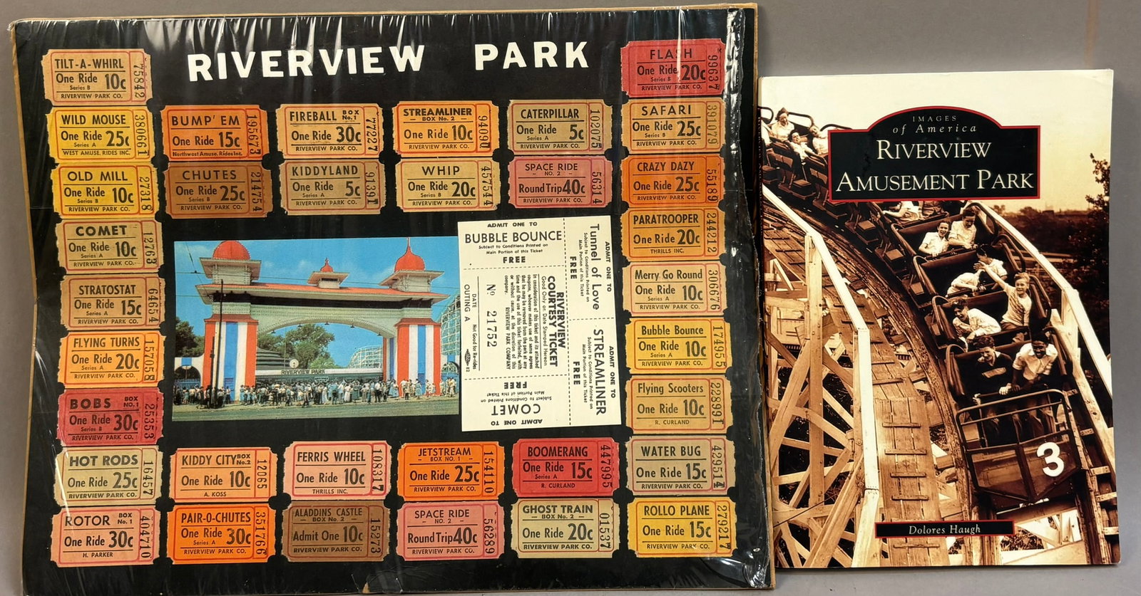 Riverview Amusement Park Book with Ticket Stubs: Measurements in photos PLEASE NOTE WE OFFER IN HOUSE SHIPPING & HAVE BIDDING AVAILABLE ON OUR OWN WEBSITE! If you win on LIVE AUCTIONEERS, please click "SELF ARRANGED SHIPPING" and keep on the lookout