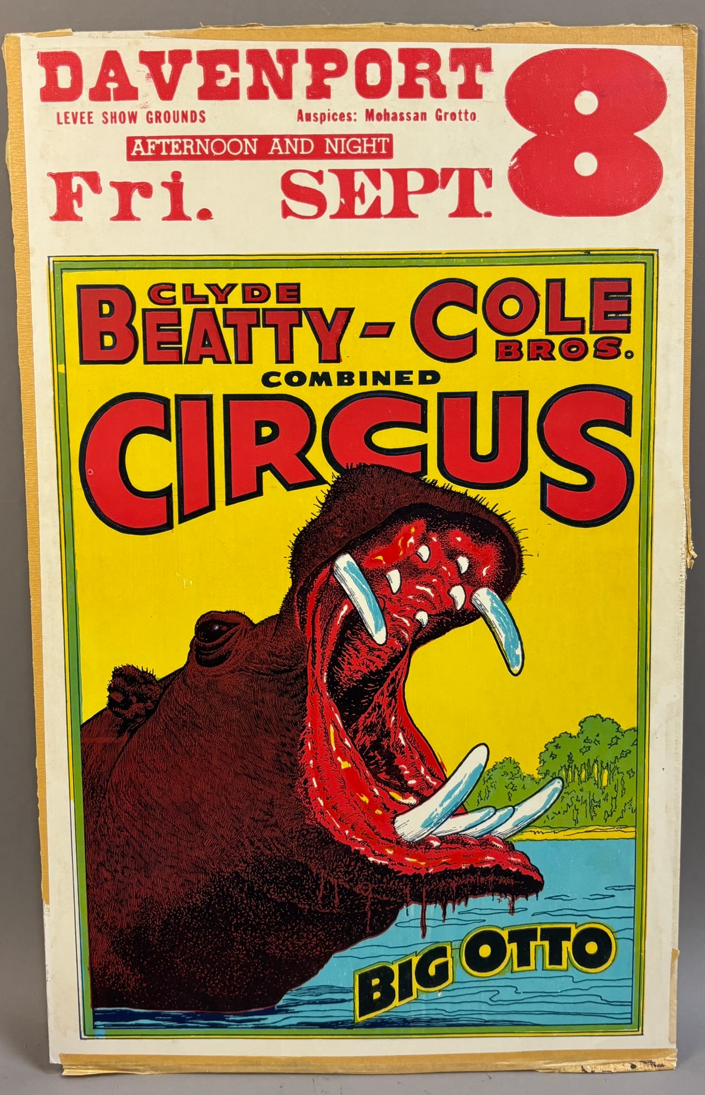 Clyde Beatty - Cole Combined Circus Sign Poster: Measurements in photos PLEASE NOTE WE OFFER IN HOUSE SHIPPING & HAVE BIDDING AVAILABLE ON OUR OWN WEBSITE! If you win on LIVE AUCTIONEERS, please click "SELF ARRANGED SHIPPING" and keep on the lookout