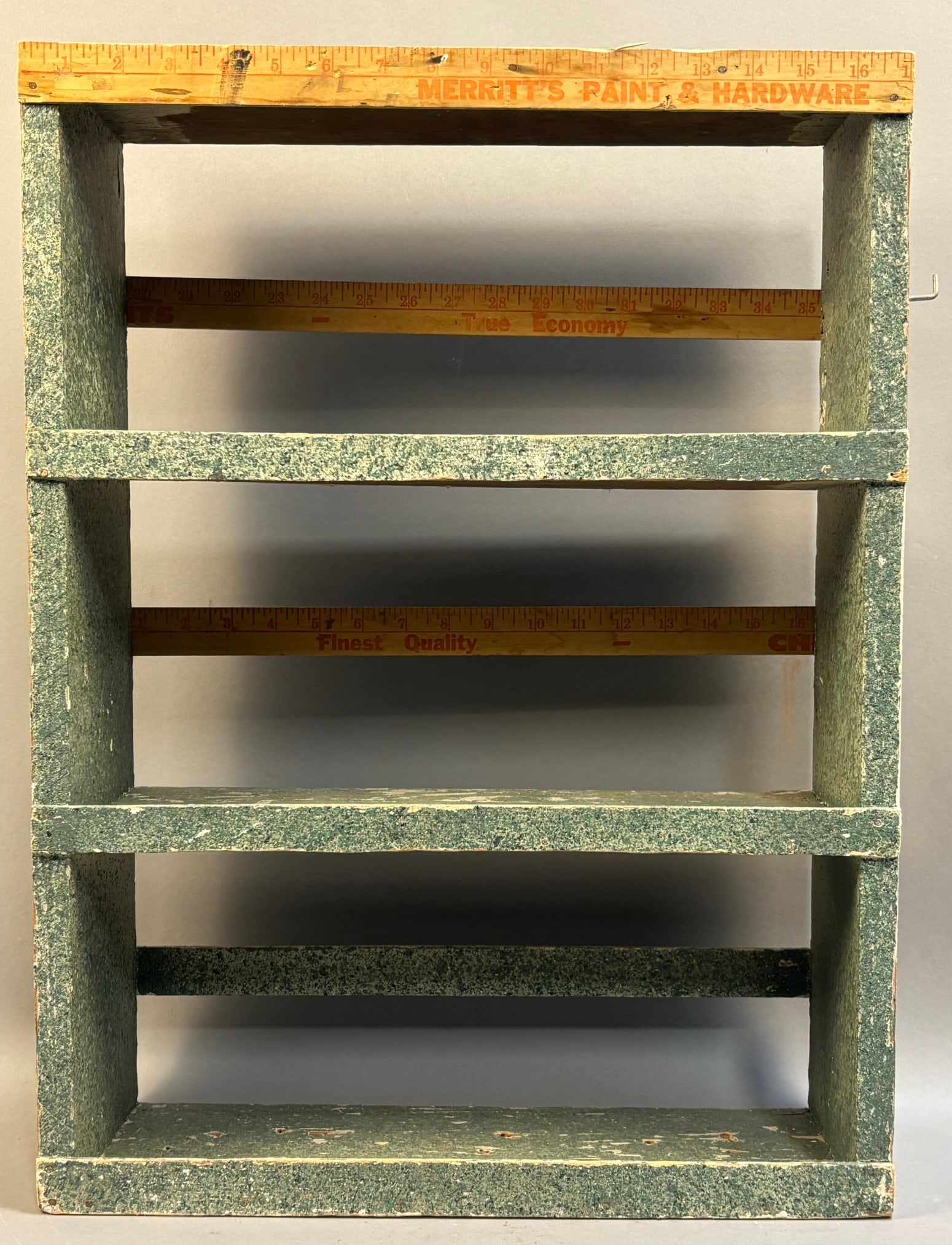17"x 22 1/2"x5 1/2" Green Shelf Stand w/ Shelves: Measurements in photos PLEASE NOTE WE OFFER IN HOUSE SHIPPING & HAVE BIDDING AVAILABLE ON OUR OWN WEBSITE! If you win on LIVE AUCTIONEERS, please click "SELF ARRANGED SHIPPING" and keep on the lookout