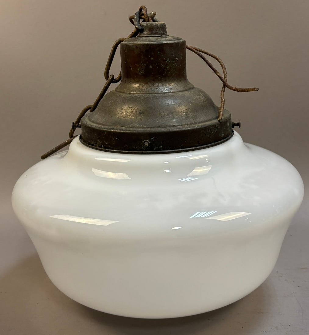 White Globe w/ Brass Fixtures Hanging Lamp (1 of 11)