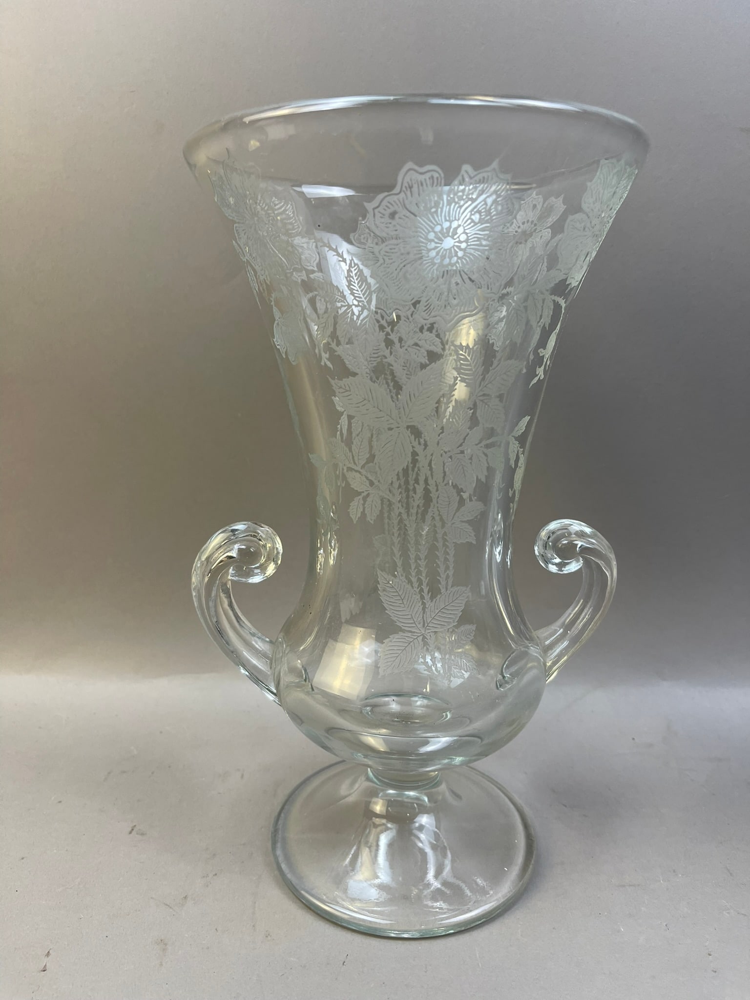 Pair Etched Glass Vases - 2