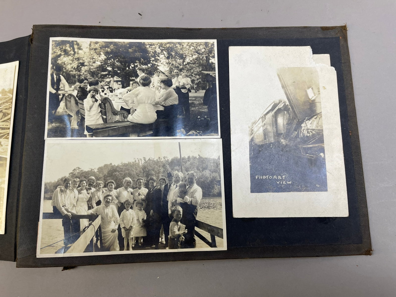 Antique RPPC Family Photo Album Disaster Scrapbook: Measurements in photos PLEASE NOTE WE OFFER IN HOUSE SHIPPING & HAVE BIDDING AVAILABLE ON OUR OWN WEBSITE! If you win on LIVE AUCTIONEERS, please click "SELF ARRANGED SHIPPING" and keep on the lookout