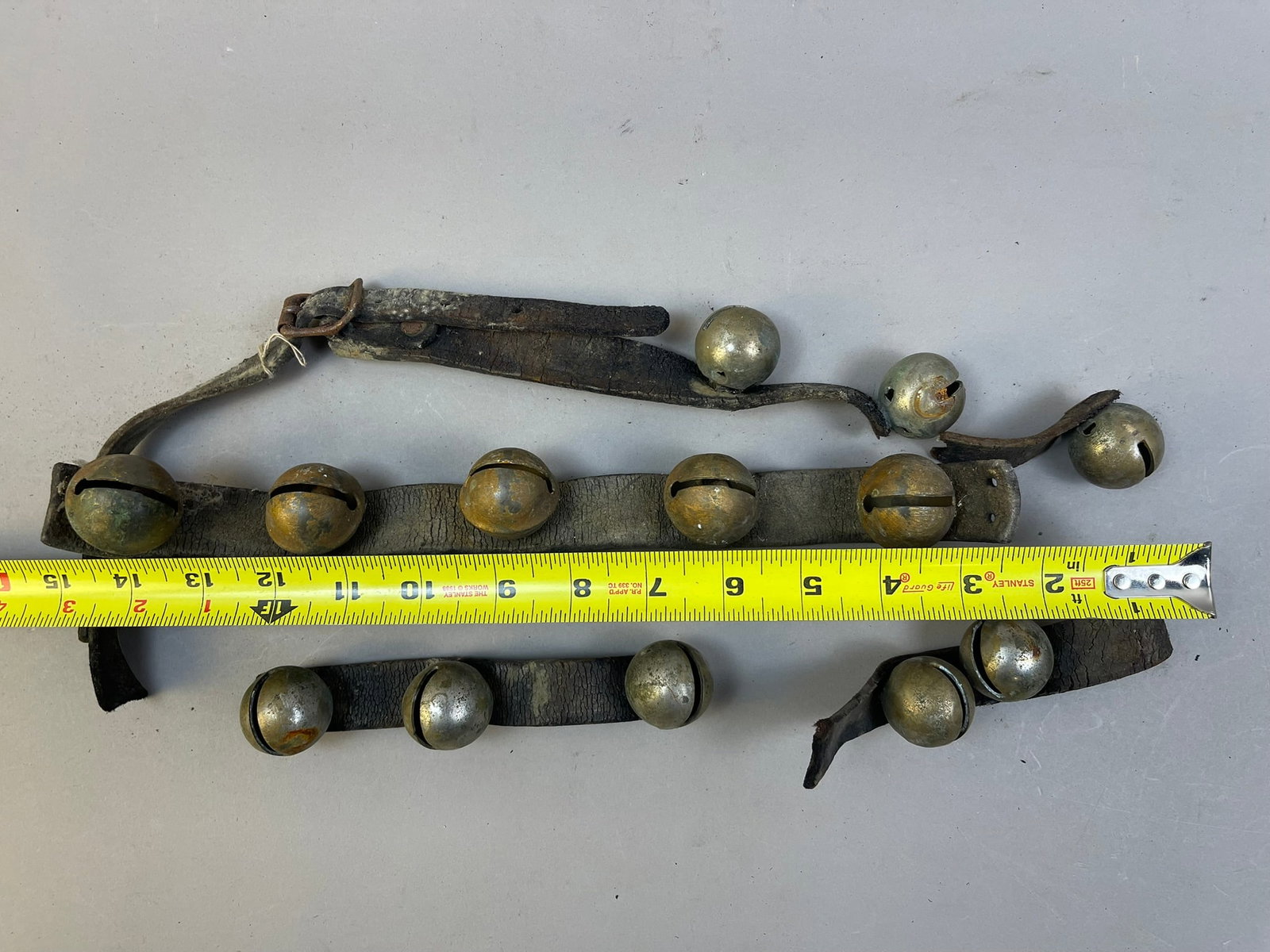 Antique Lot 12 Original Leather Horse Sleigh Bells (1 of 8)