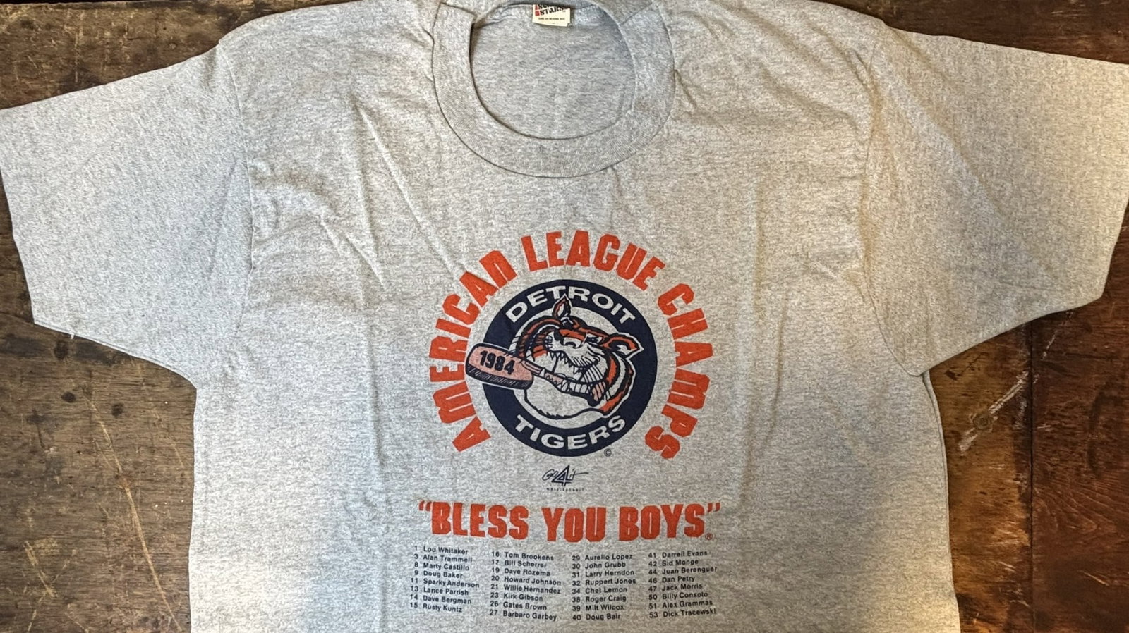 1984 Detroit Tigers AL Champs Bless You Boys Shirt: Nice screen stars t-shirt. Size XL. 50%/50% blend.