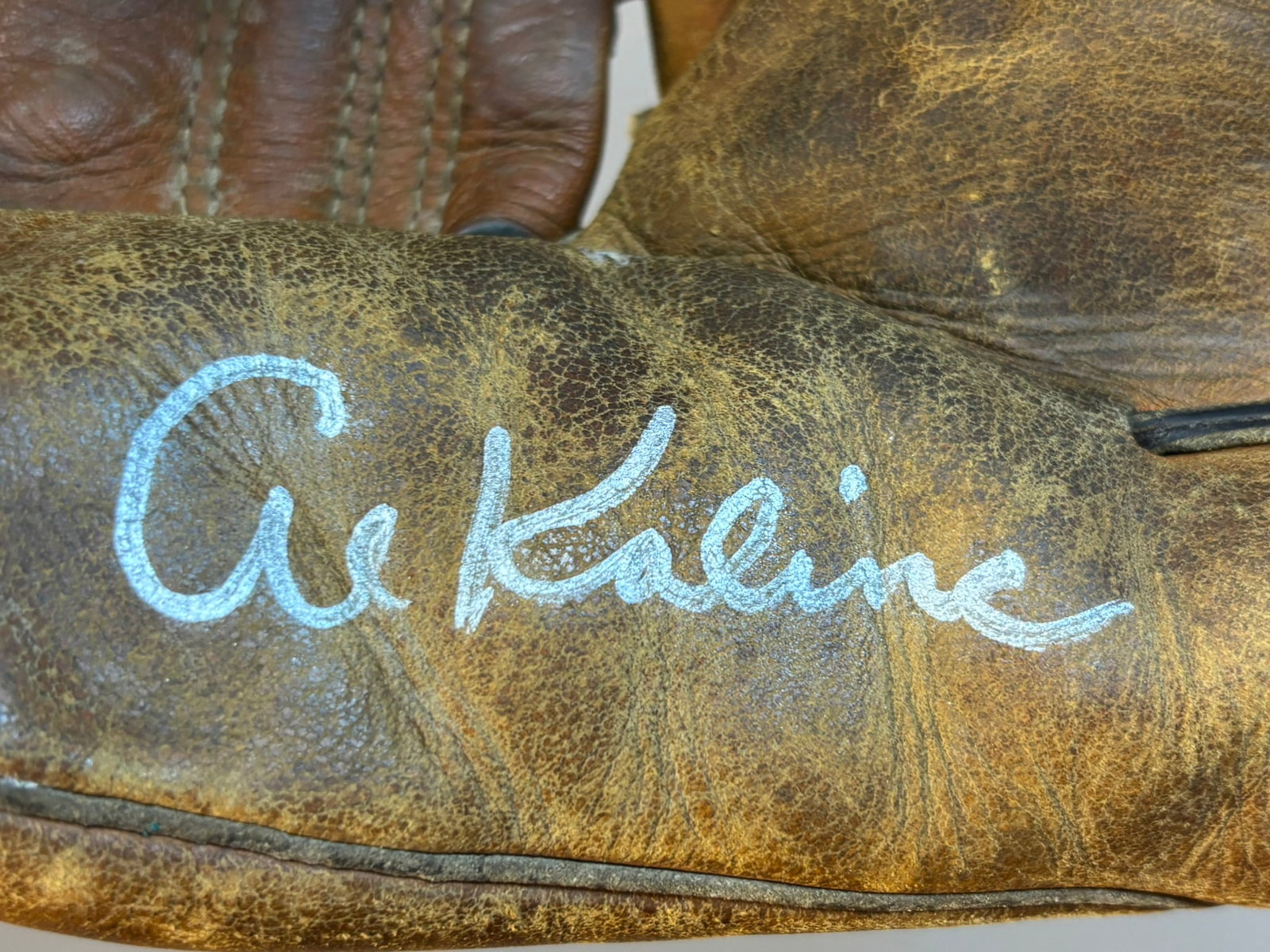 Al Kaline Signed JC Higgins 1632 Model Glove: JC Higgins 1632 model baseball glove. Al Kaline strong signature in silver sharpie.