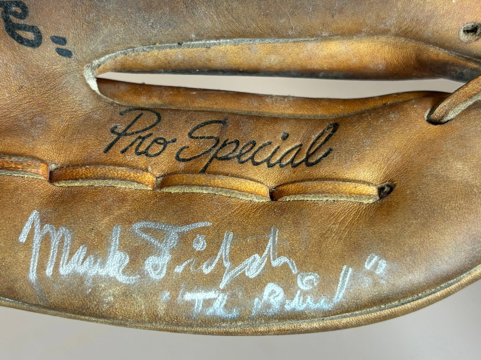 Mark The Bird Fidrych Signed Wilson Baseball Glove: Wilson Pro Special Mark The Bird Fidrych model glove with nice strong silver signature.