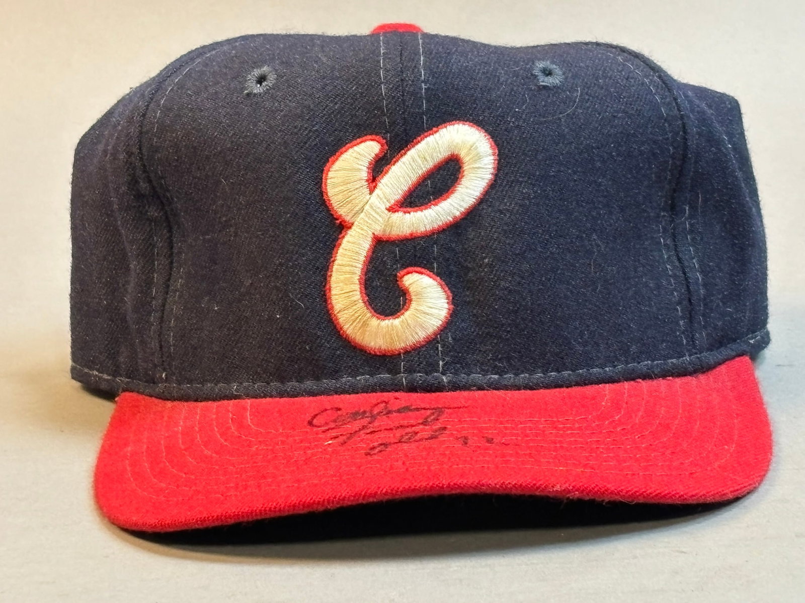 Carlton Fisk Game Used Signed White Sox MLB Hat: Nice original game used hat with Fisk's obtained in person signature on brim and his own handwriting number "72" under brim. Size 7 1/4. Nice original Sports Specialties hat. Signature obtained in per