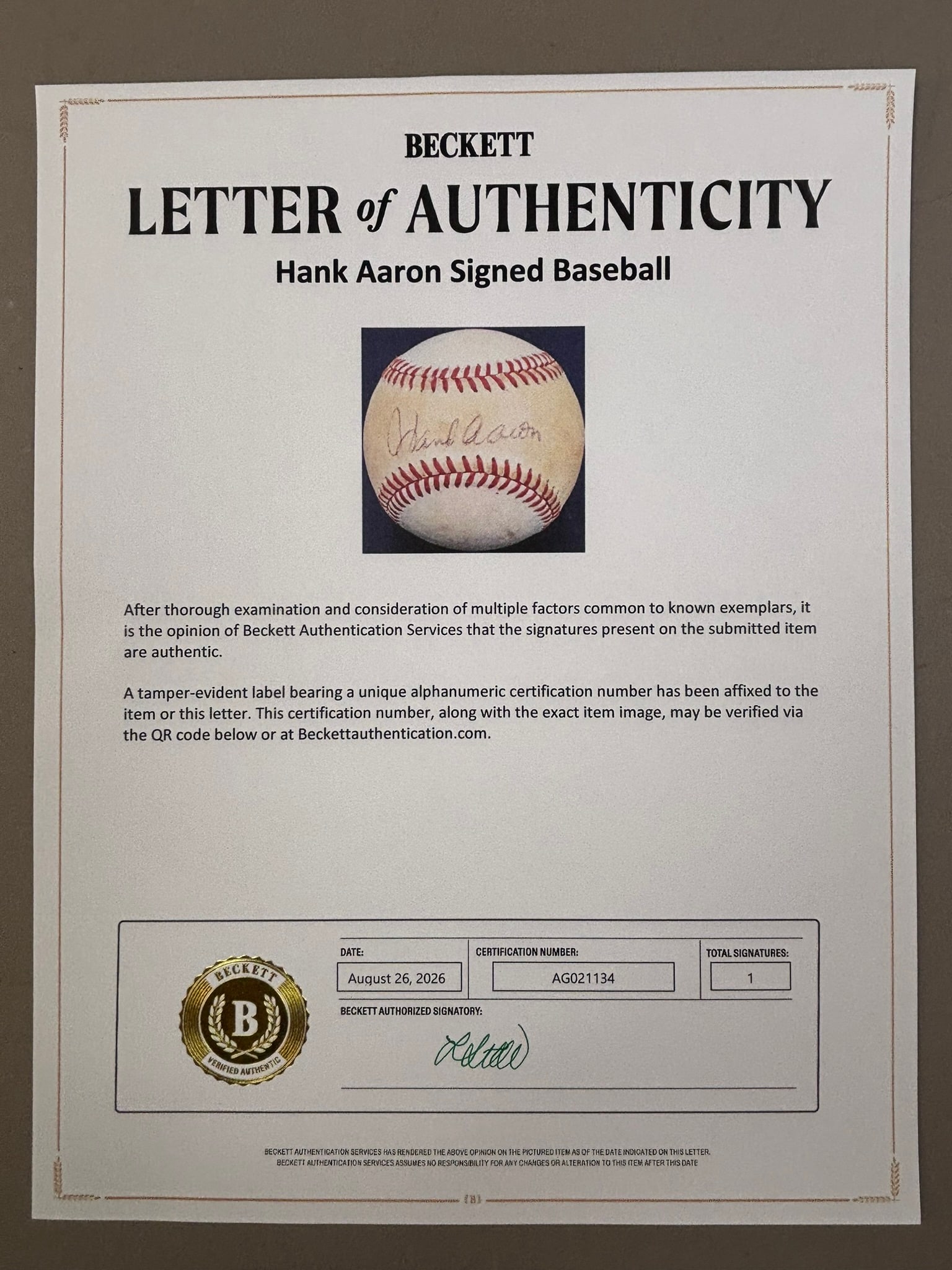 Hank Aaron Single Signed Rawlings Feeney Baseball - 10