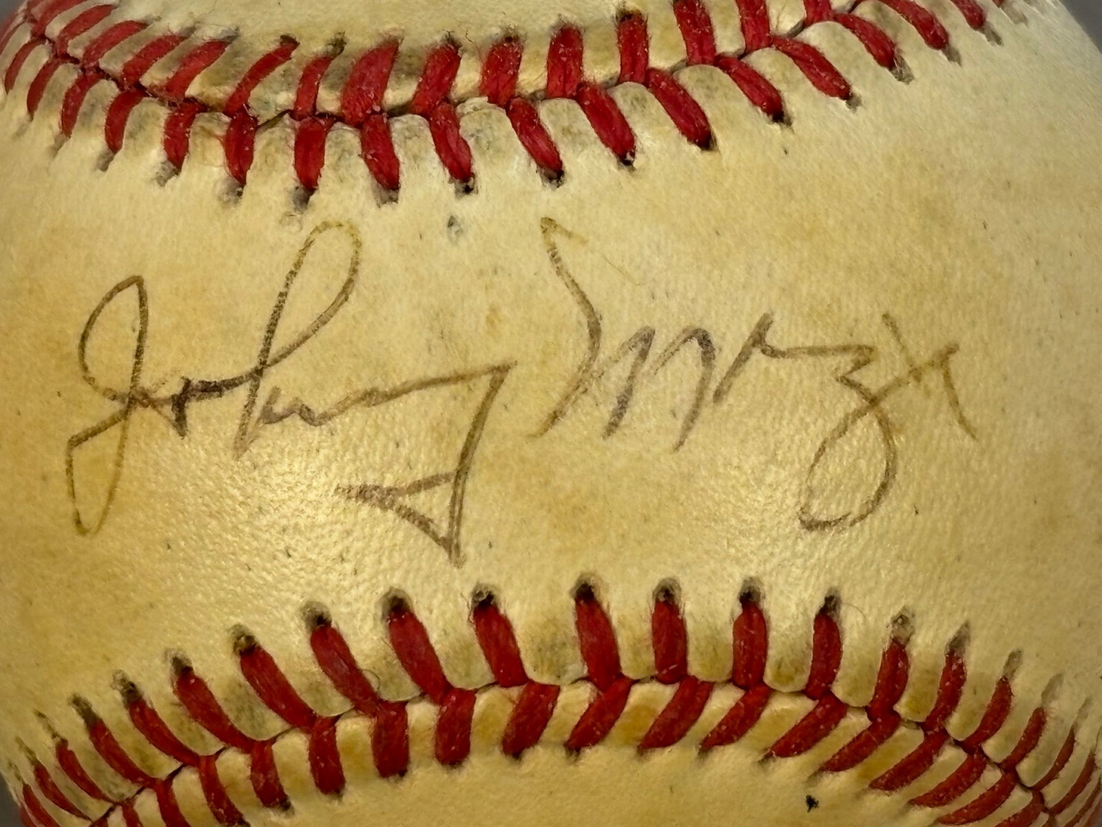 Johnny Mize Single Signed Rawlings OAL Brown Ball: Great original Rawlings Johnny Mize single siged ball.