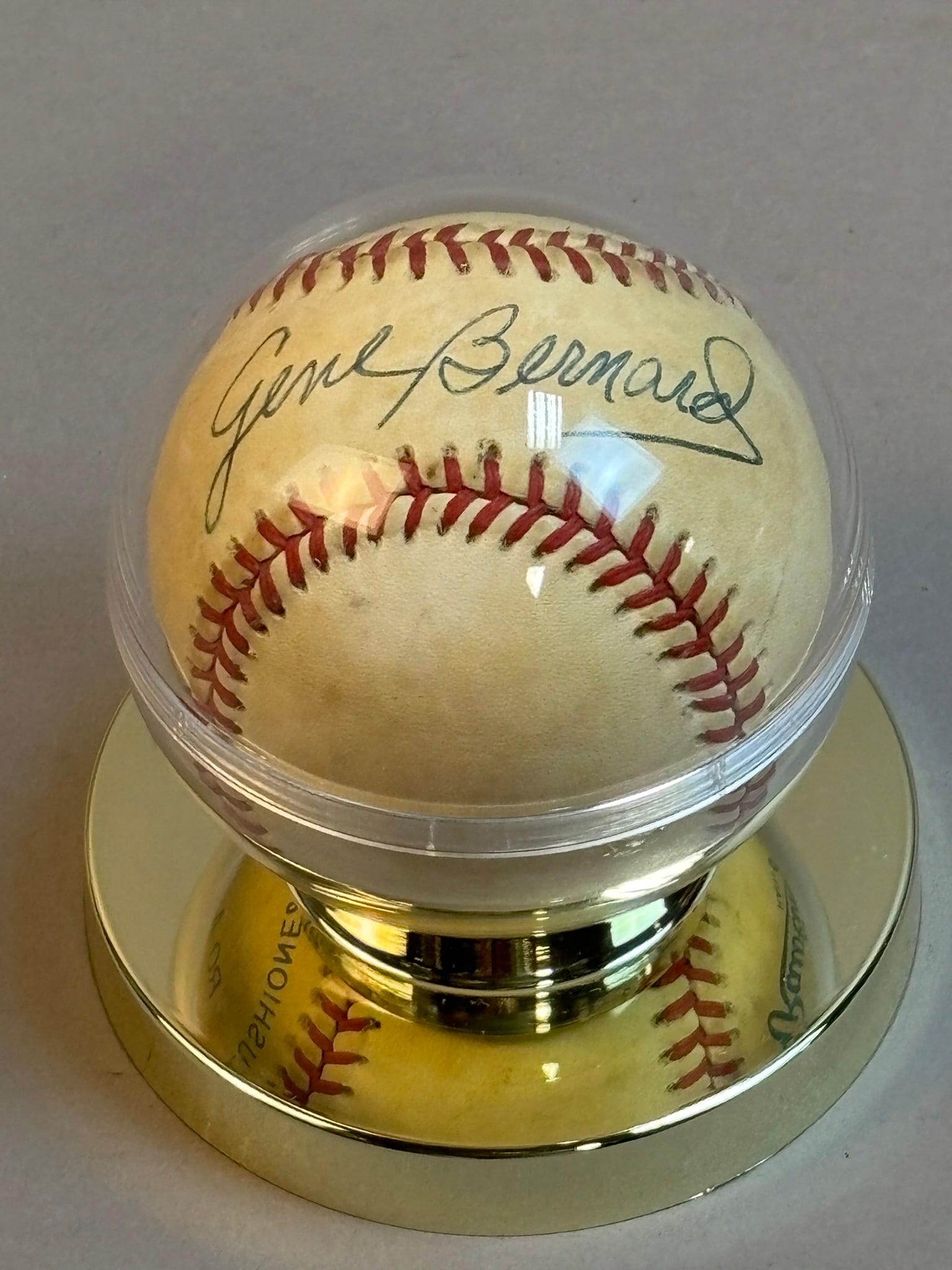 Eugene Gene Bernard Single Signed Brown Baseball: THIS AUTO IS OF THE OWNER WHO OBTAINED ALL OF THESE AUTOGRAPHS IN PERSON! Clearly he had some great penmanship!