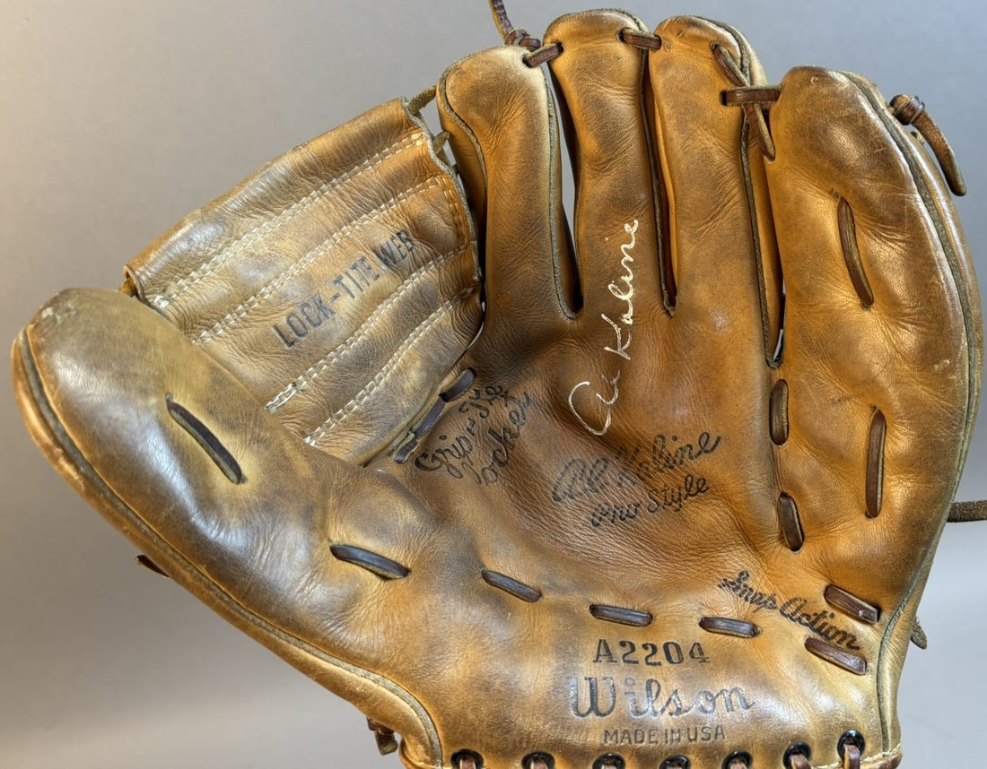Al Kaline Signed Wilson A2204 Model Baseball Glove: Incredibly nice original AL KALINE pro style model A2204 Wilson glove, signed by Kaline with a nice silver sharpie.