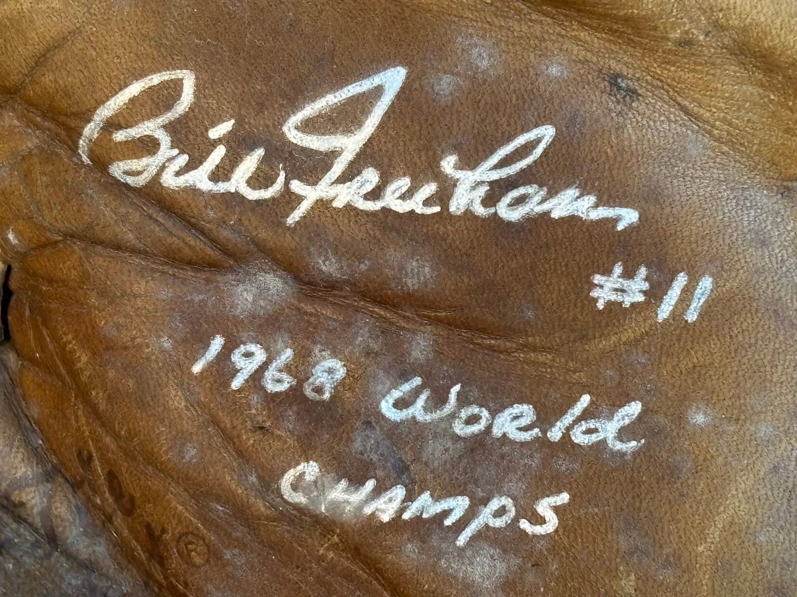Bill Freehan Model & Signed Wilson Catchers Mitt: Great original A2575 Bill Freehan endorsed baseball catchers mitt with a strong Bill Freehan #11 1968 World Champs signature.