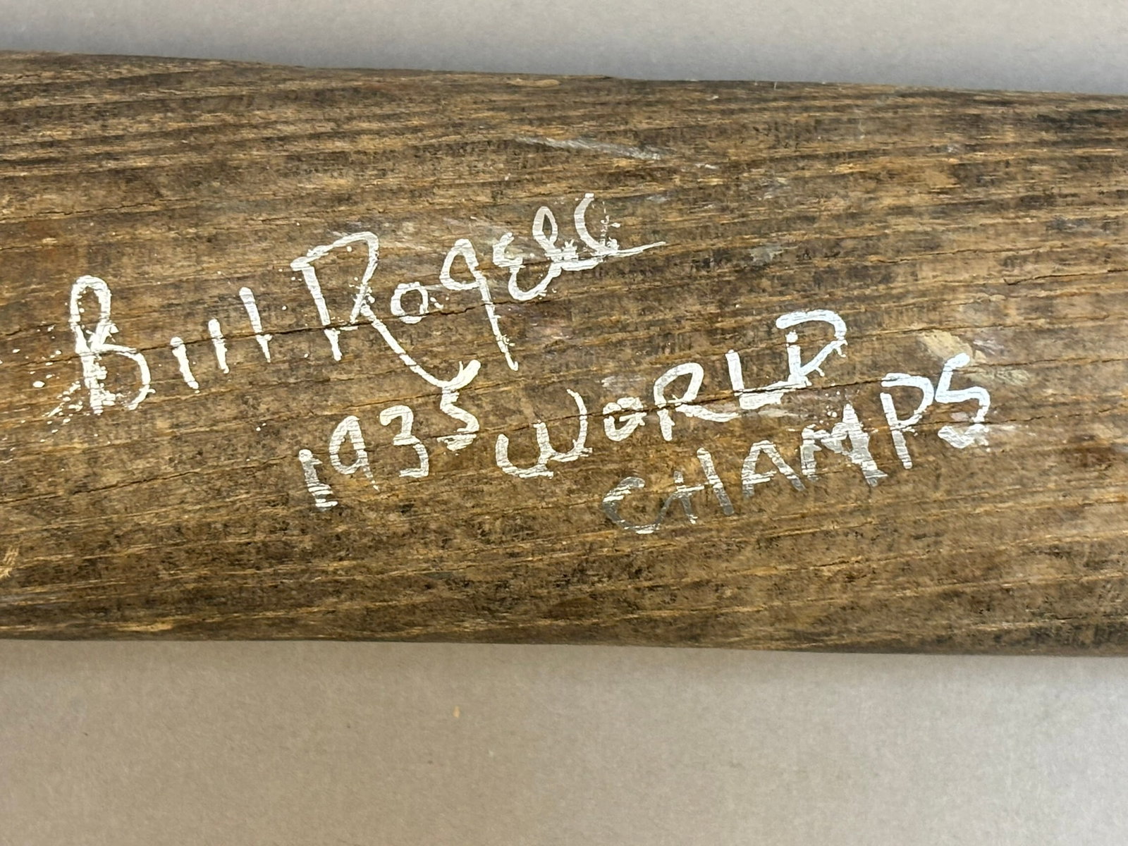 Bill Rogell 1935 World Champs Signed Baseball Bat: Great original silver signed baseball bat by Detroit Tigers great Bill Rogell. 32" and 47.3 ounces.