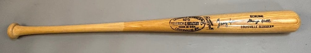 George Kell H&B Model 125 Signed 34" Baseball Bat: Great original George Kell signed H&B 125 model bat with strong blue sharpie signature. Measures 34" long and 32.9 ounces.