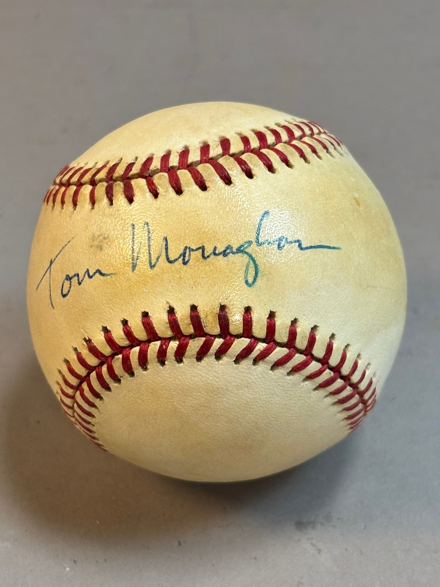 Tom Monaghan Signed Rawlings Haiti Brown Baseball: PLEASE SEE ALL PHOTOS AND USE THEM AS A BETTER IDEA ON DESCRIPTION! ASK ANY QUESTIONS! PLEASE NOTE WE OFFER IN HOUSE SHIPPING & HAVE BIDDING AVAILABLE ON OUR OWN WEBSITE! If you win on LIVE