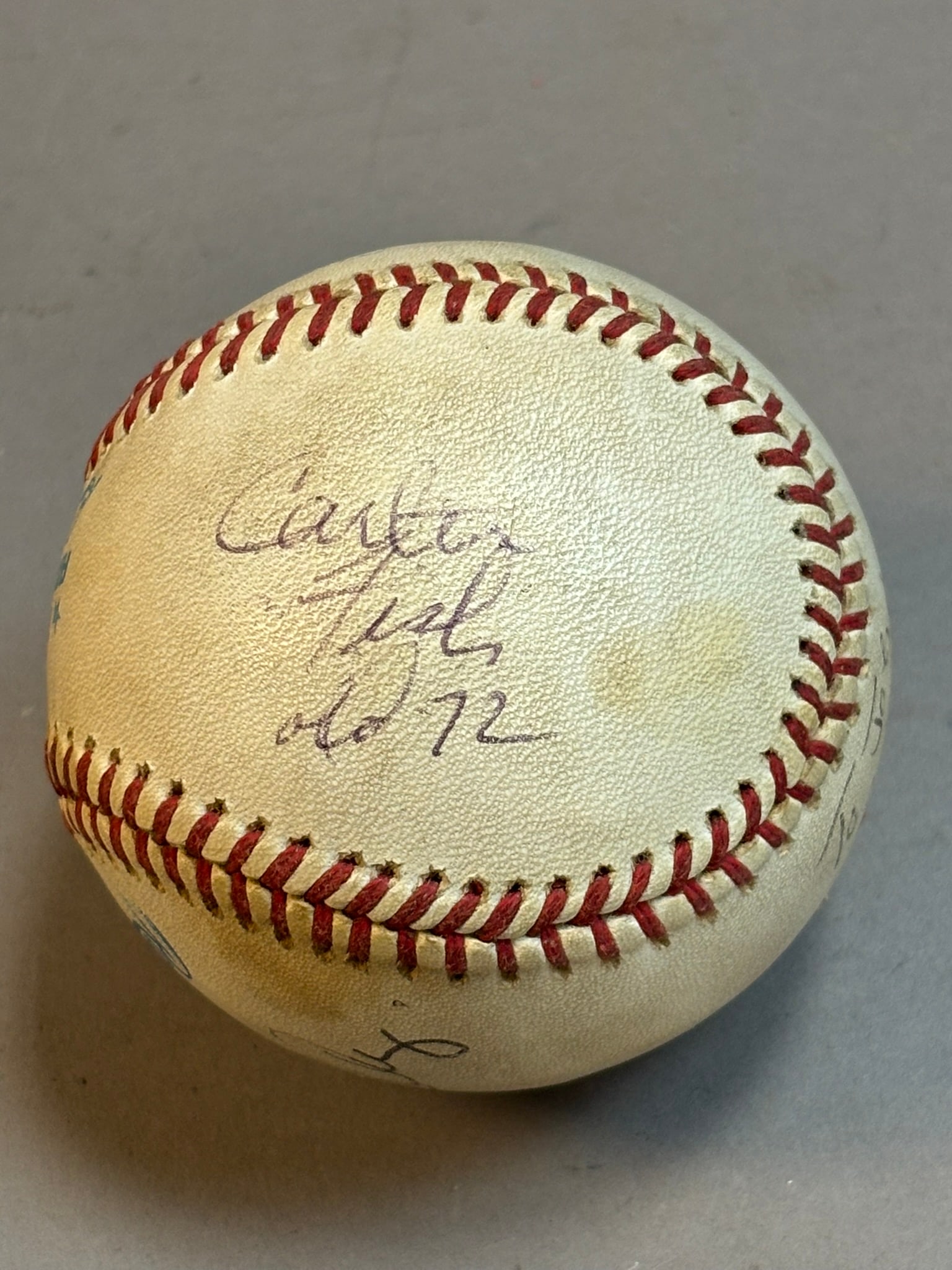 Carlton Fisk Olds 1972 Multi Signed Rawlings Ball: PLEASE SEE ALL PHOTOS AND USE THEM AS A BETTER IDEA ON DESCRIPTION! ASK ANY QUESTIONS! PLEASE NOTE WE OFFER IN HOUSE SHIPPING & HAVE BIDDING AVAILABLE ON OUR OWN WEBSITE! If you win on LIVE