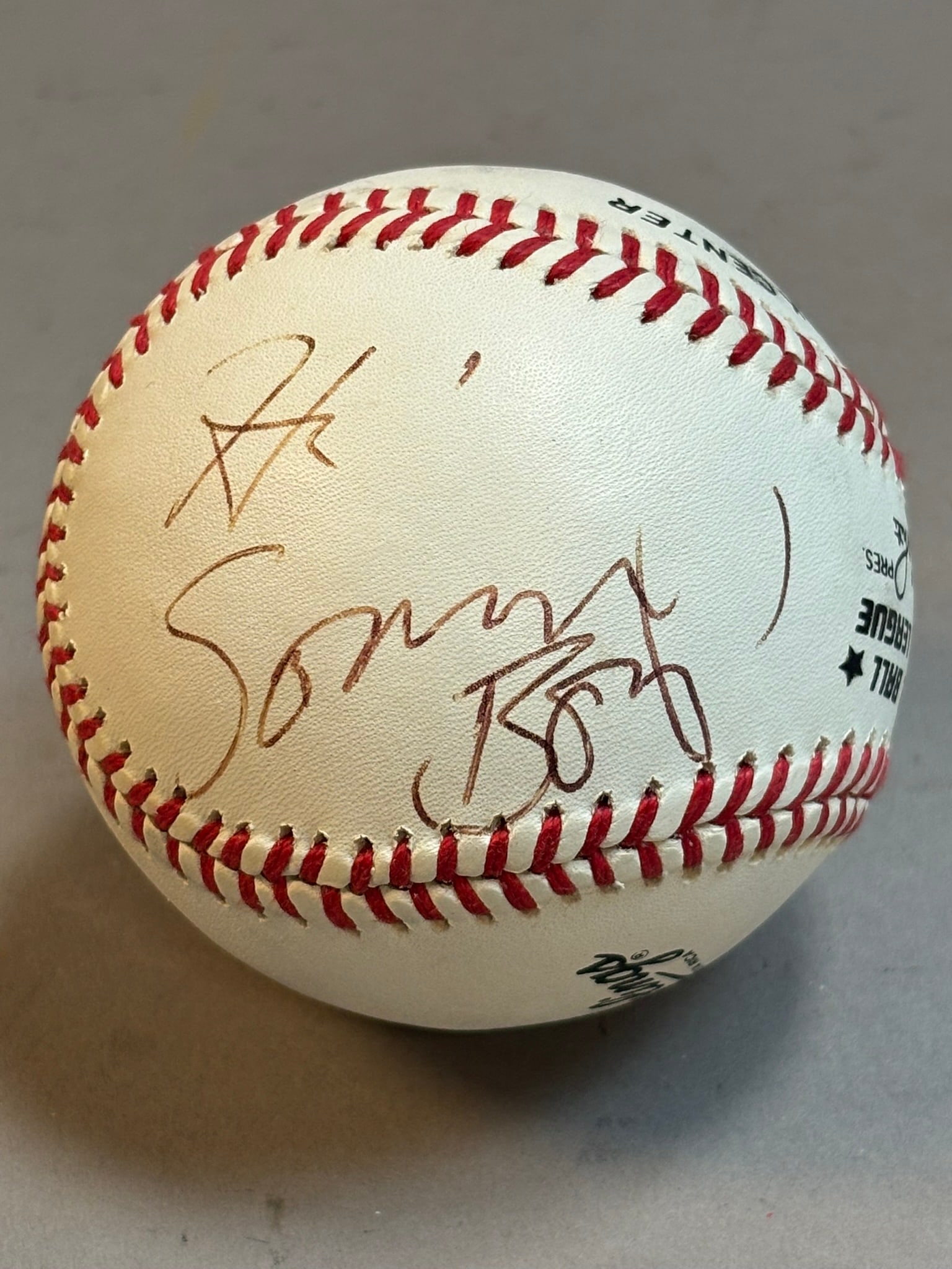 SONNY BONO William White Rawlings Signed Baseball: PLEASE SEE ALL PHOTOS AND USE THEM AS A BETTER IDEA ON DESCRIPTION! ASK ANY QUESTIONS! PLEASE NOTE WE OFFER IN HOUSE SHIPPING & HAVE BIDDING AVAILABLE ON OUR OWN WEBSITE! If you win on LIVE