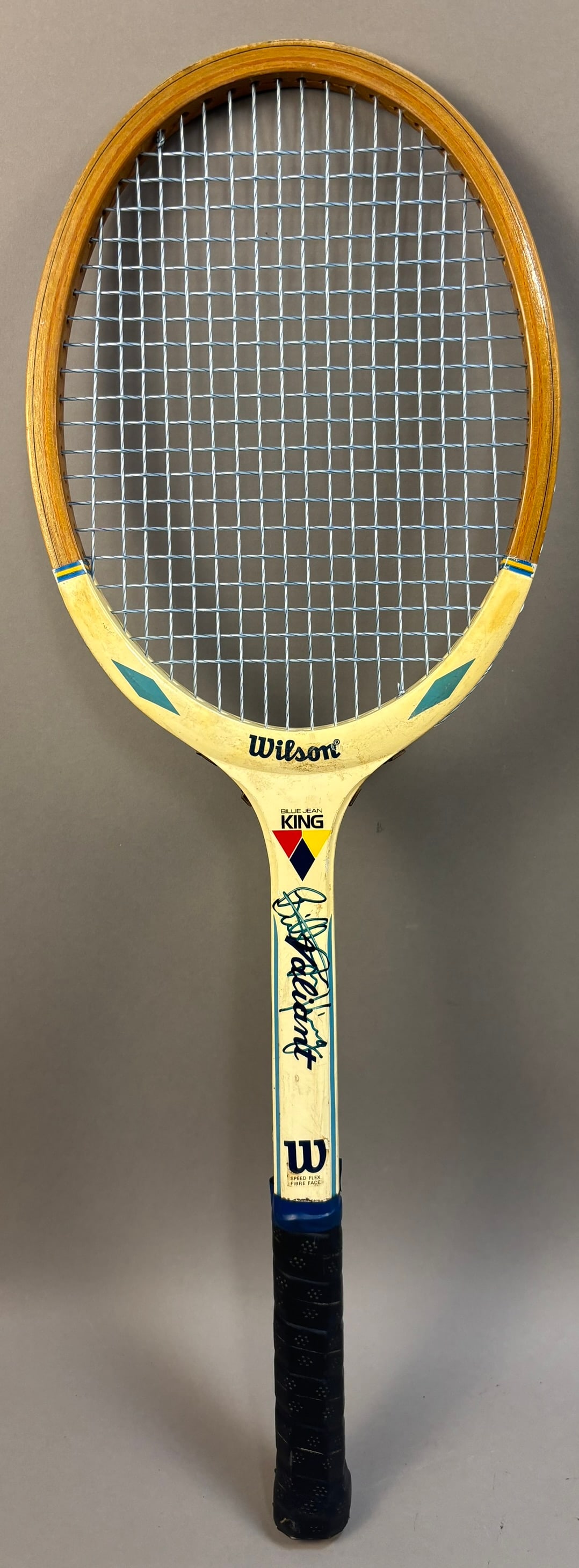 Billie Jean King Model & Signed Tennis Racket: PLEASE SEE ALL PHOTOS AND USE THEM AS A BETTER IDEA ON DESCRIPTION! ASK ANY QUESTIONS! PLEASE NOTE WE OFFER IN HOUSE SHIPPING & HAVE BIDDING AVAILABLE ON OUR OWN WEBSITE! If you win on LIVE