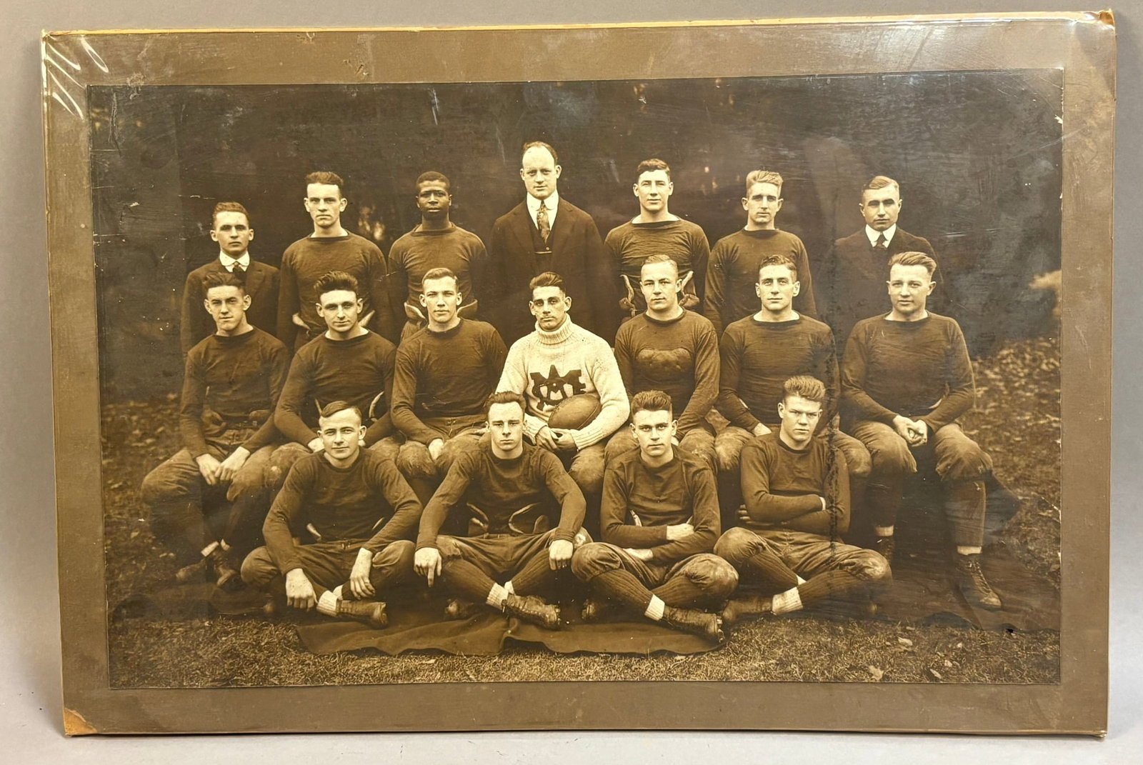 1914 Michigan Agricultural College Football Photo: This photo is circa 1914 and measures 20" x 13" - Gideon Smith 1913-1915 - FIRST AFRICAN AMERICAN IN PRO FOOTBALL WITH CANTON BULLDOGS. Gideon Edward Smith (July 13, 1889 ? May 6, 1968), sometimes ref