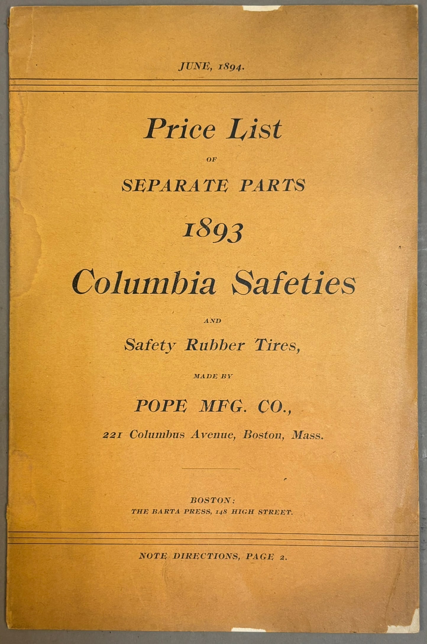 1893-94 Columbia Bicycles & Pope Mfg Catalog: PLEASE SEE ALL PHOTOS AND USE THEM AS A BETTER IDEA ON DESCRIPTION! ASK ANY QUESTIONS! PLEASE NOTE WE OFFER IN HOUSE SHIPPING & HAVE BIDDING AVAILABLE ON OUR OWN WEBSITE! If you win on LIVE
