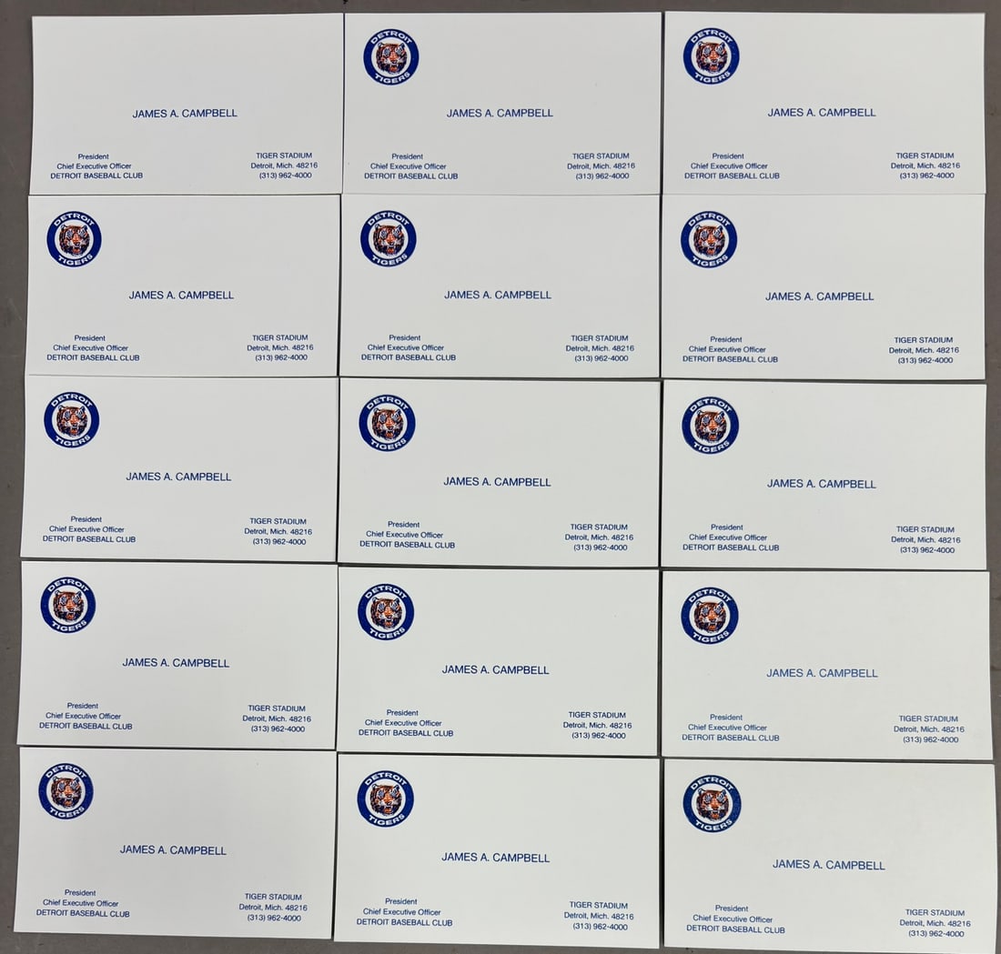 15 Detroit Tigers GM Jim Campbell Business Card: Card PLEASE SEE ALL PHOTOS AND USE THEM AS A BETTER IDEA ON DESCRIPTION! ASK ANY QUESTIONS! PLEASE NOTE WE OFFER IN HOUSE SHIPPING & HAVE BIDDING AVAILABLE ON OUR OWN WEBSITE! If you win on LIVE