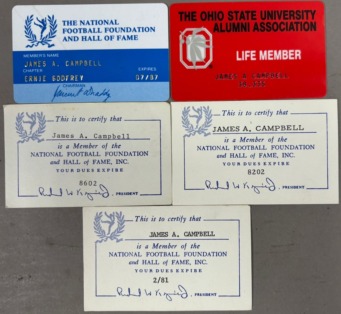 5 Jim Campbell OSU Ohio State NFL HOF Member Card: PLEASE SEE ALL PHOTOS AND USE THEM AS A BETTER IDEA ON DESCRIPTION! ASK ANY QUESTIONS! PLEASE NOTE WE OFFER IN HOUSE SHIPPING & HAVE BIDDING AVAILABLE ON OUR OWN WEBSITE! If you win on LIVE