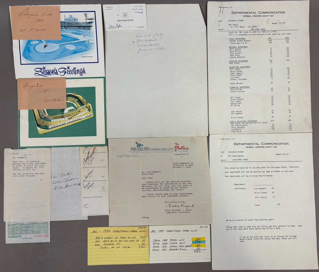 Jim Campbell Detroit Tigers X-Mas Card Letters: Communications PLEASE SEE ALL PHOTOS AND USE THEM AS A BETTER IDEA ON DESCRIPTION! ASK ANY QUESTIONS! PLEASE NOTE WE OFFER IN HOUSE SHIPPING & HAVE BIDDING AVAILABLE ON OUR OWN WEBSITE! If you win on